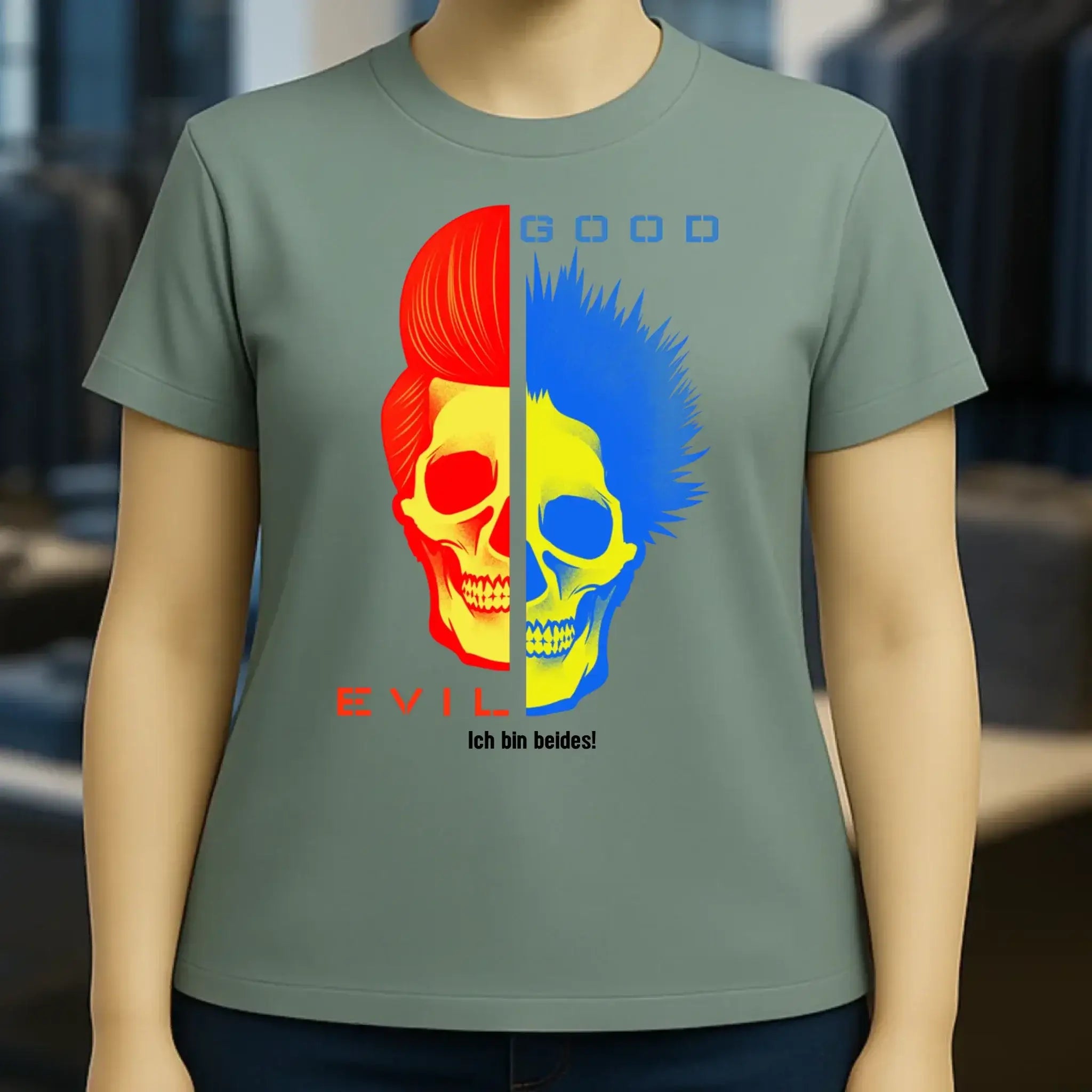 GOOD´N´EVIL - RED-BLUE • Ladies Premium T-Shirt XS-2XL aus Bio-Baumwolle für Damen • Exklusivdesign • personalisiert