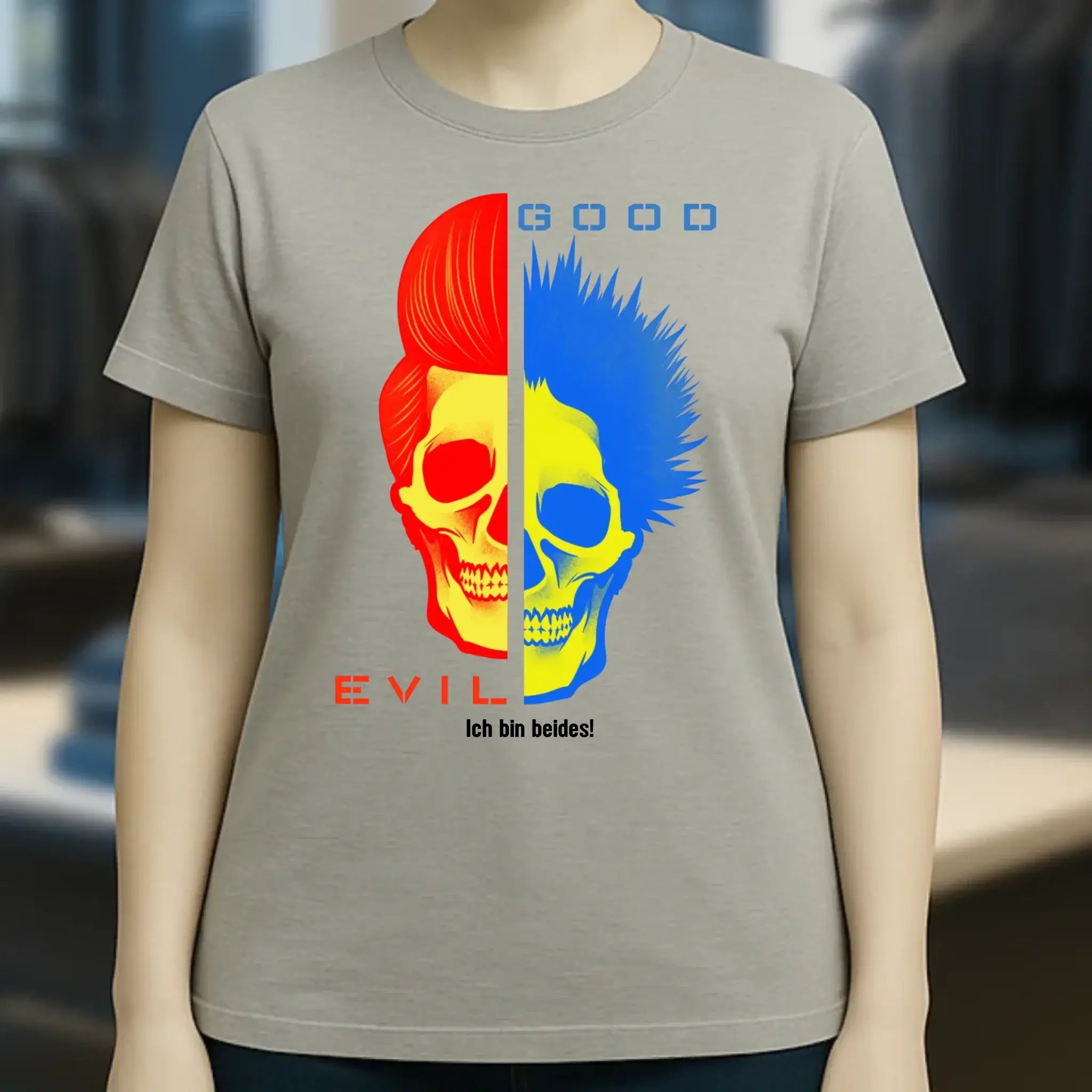 GOOD´N´EVIL - RED-BLUE • Ladies Premium T-Shirt XS-2XL aus Bio-Baumwolle für Damen • Exklusivdesign • personalisiert
