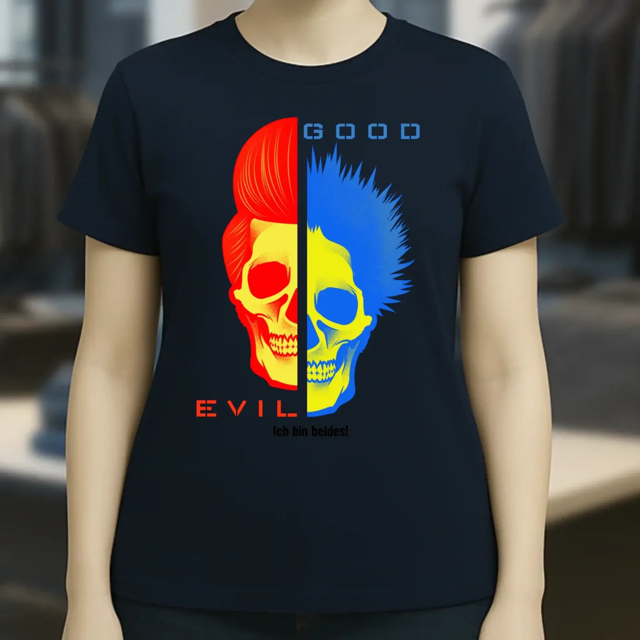 GOOD´N´EVIL - RED-BLUE • Ladies Premium T-Shirt XS-2XL aus Bio-Baumwolle für Damen • Exklusivdesign • personalisiert