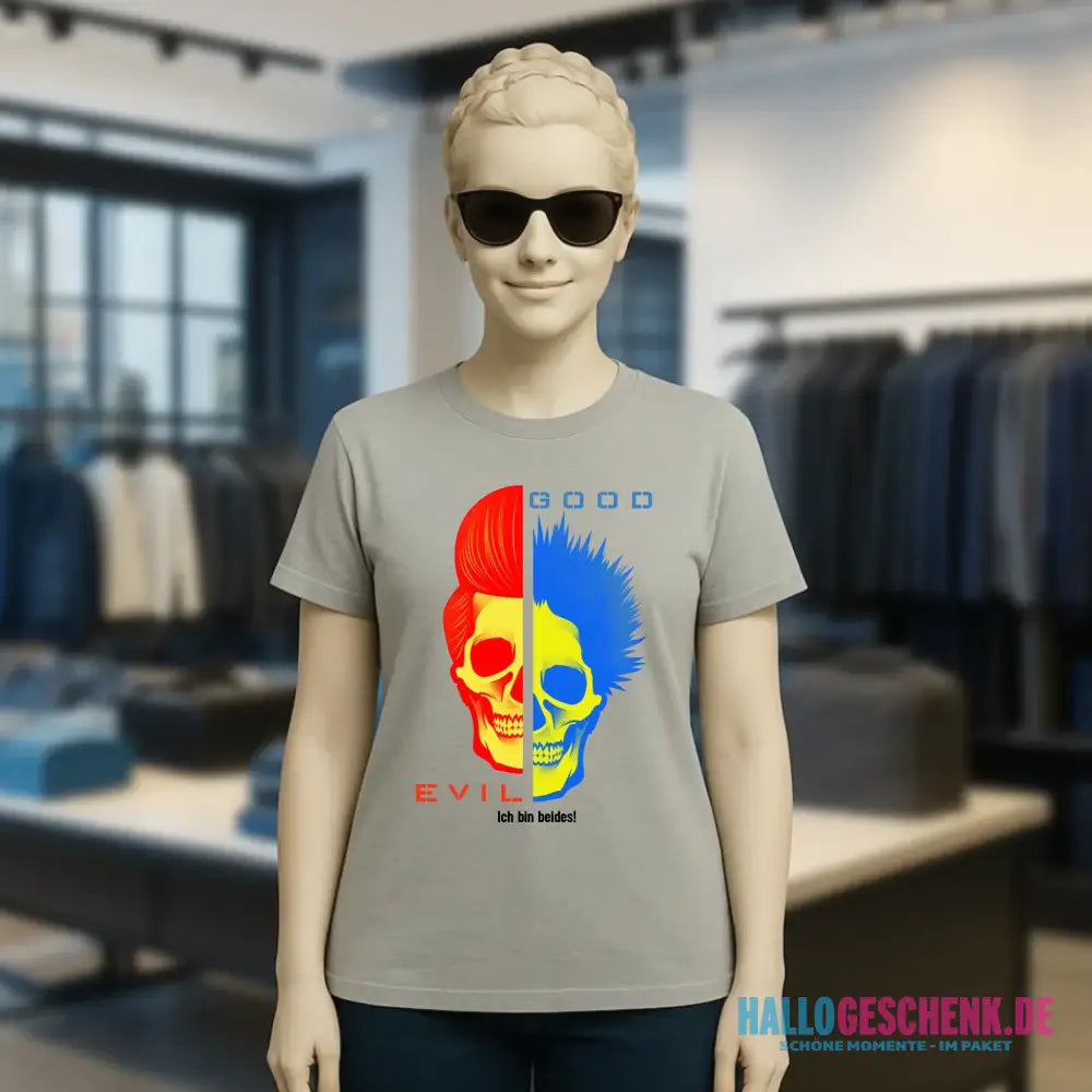 GOOD´N´EVIL - RED-BLUE • Ladies Premium T-Shirt XS-2XL aus Bio-Baumwolle für Damen • Exklusivdesign • personalisiert
