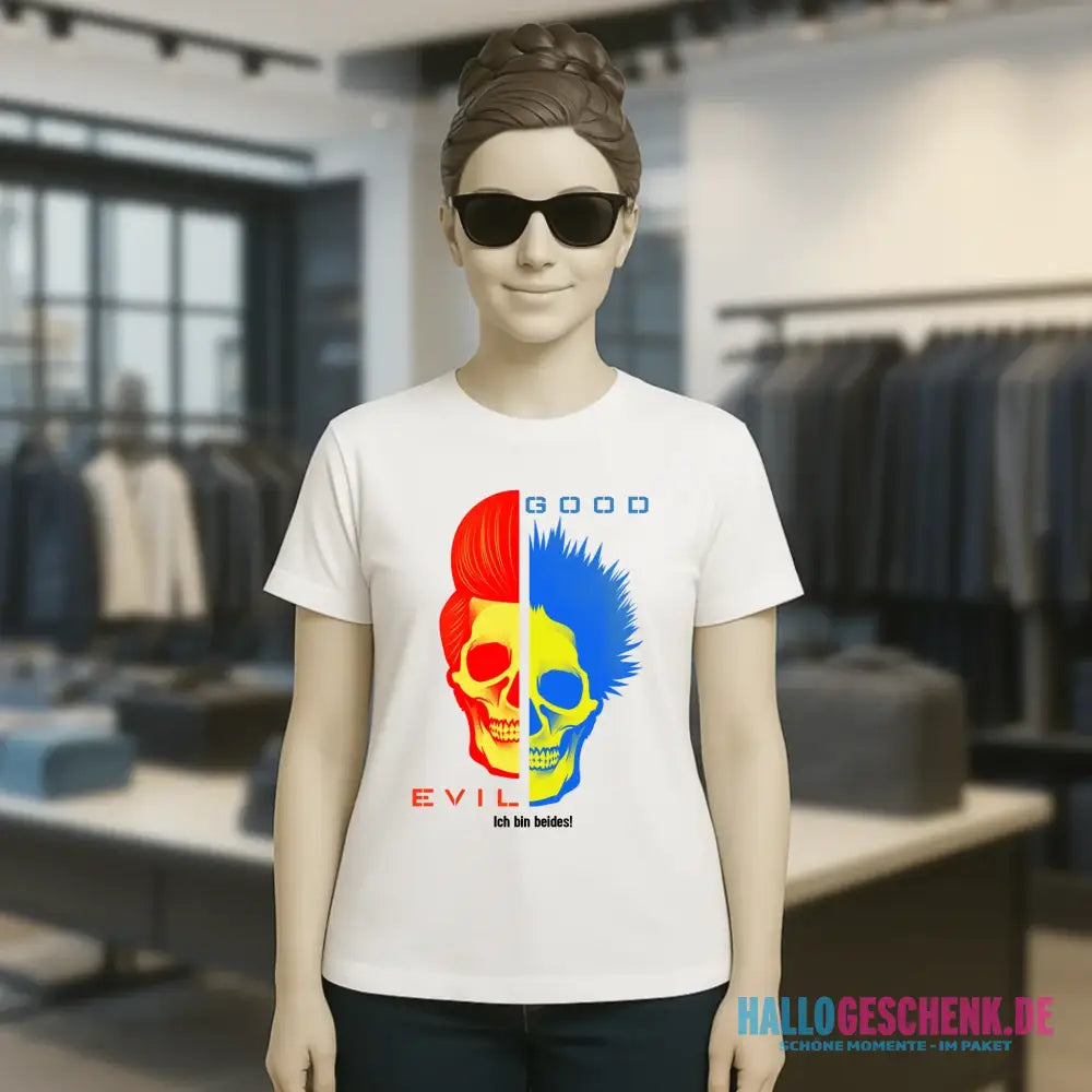 GOOD´N´EVIL - RED-BLUE • Ladies Premium T-Shirt XS-2XL aus Bio-Baumwolle für Damen • Exklusivdesign • personalisiert