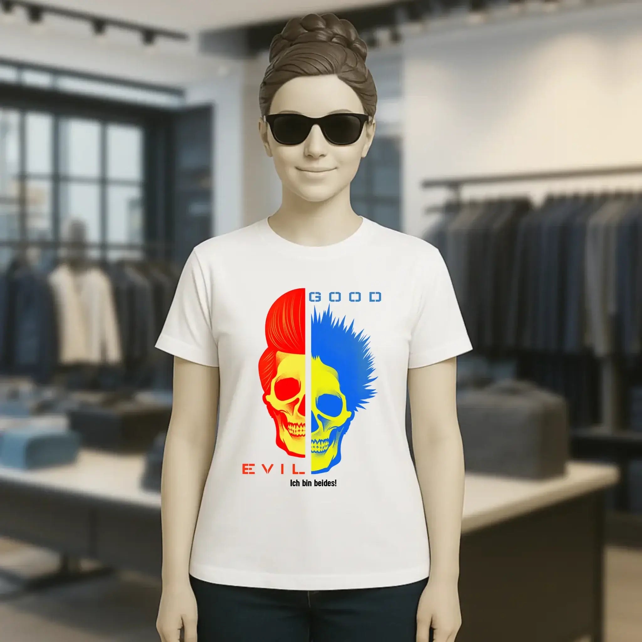 GOOD´N´EVIL - RED-BLUE • Ladies Premium T-Shirt XS-2XL aus Bio-Baumwolle für Damen • Exklusivdesign • personalisiert