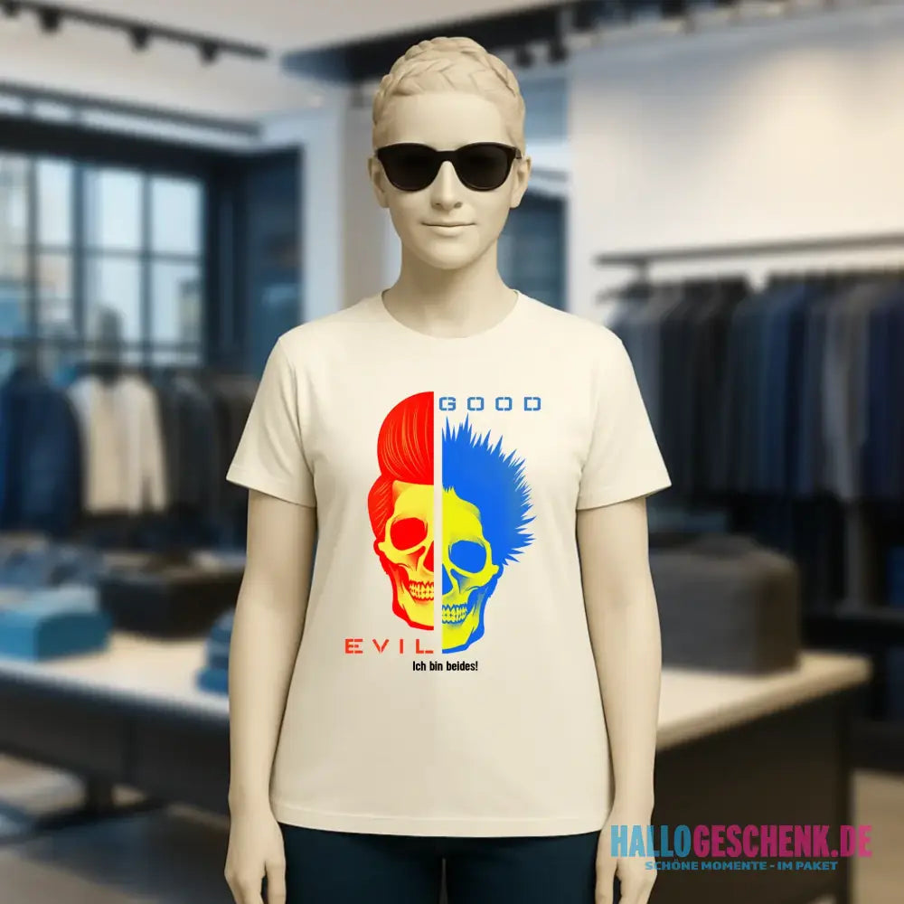 GOOD´N´EVIL - RED-BLUE • Ladies Premium T-Shirt XS-2XL aus Bio-Baumwolle für Damen • Exklusivdesign • personalisiert