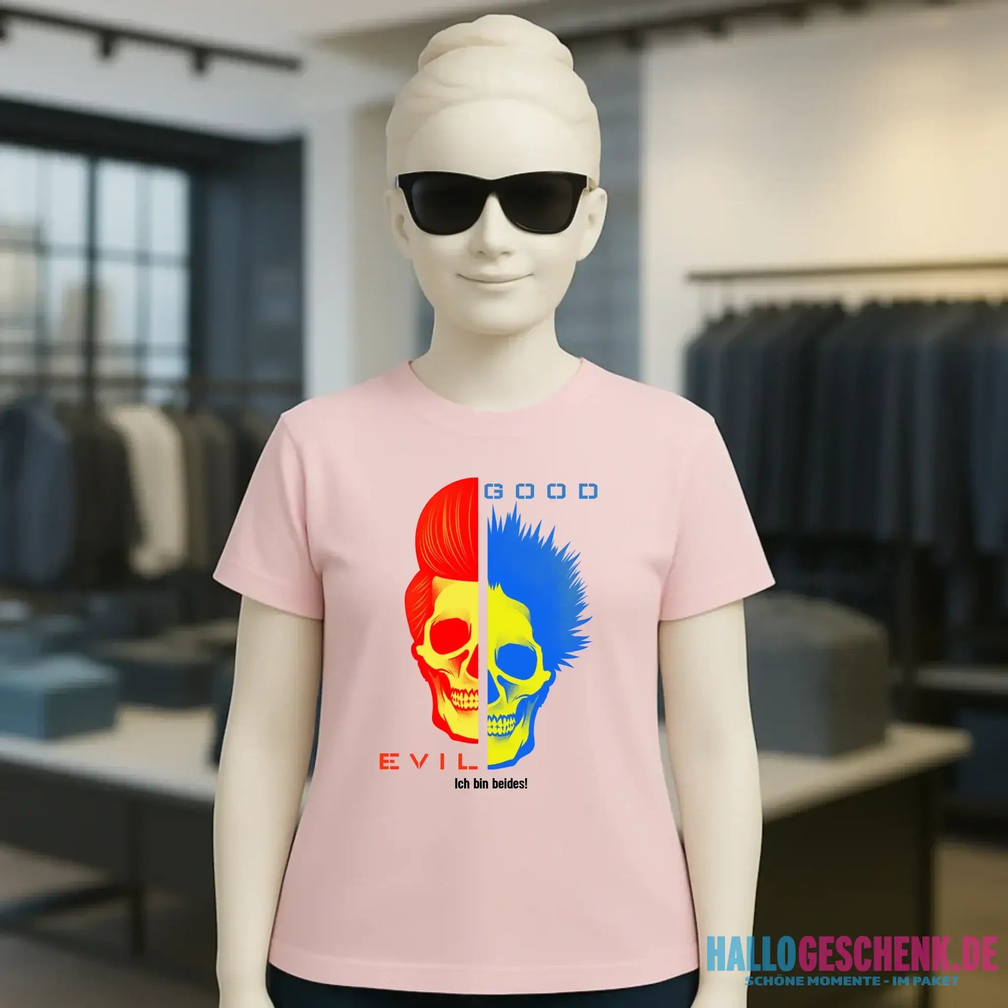 GOOD´N´EVIL - RED-BLUE • Ladies Premium T-Shirt XS-2XL aus Bio-Baumwolle für Damen • Exklusivdesign • personalisiert