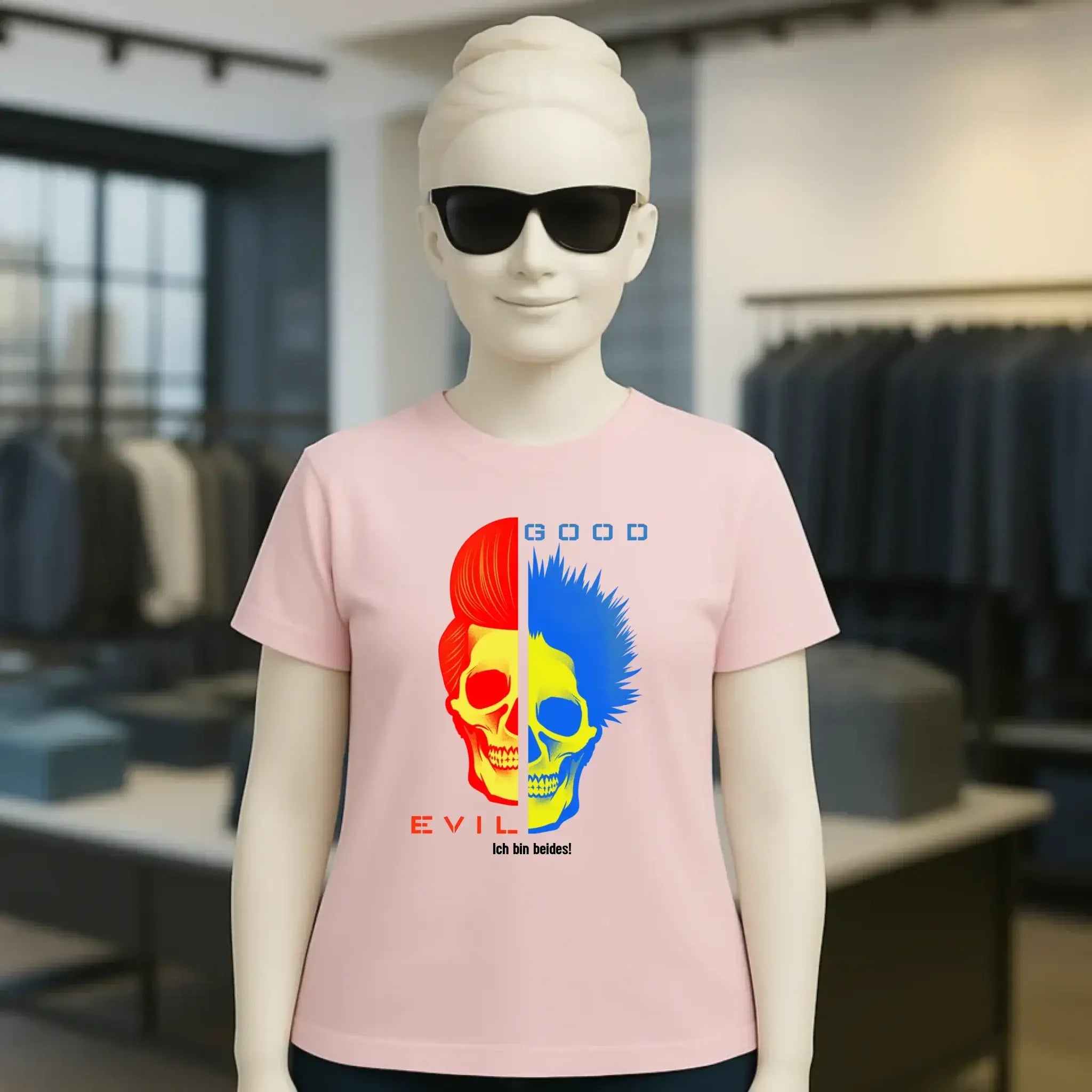 GOOD´N´EVIL - RED-BLUE • Ladies Premium T-Shirt XS-2XL aus Bio-Baumwolle für Damen • Exklusivdesign • personalisiert