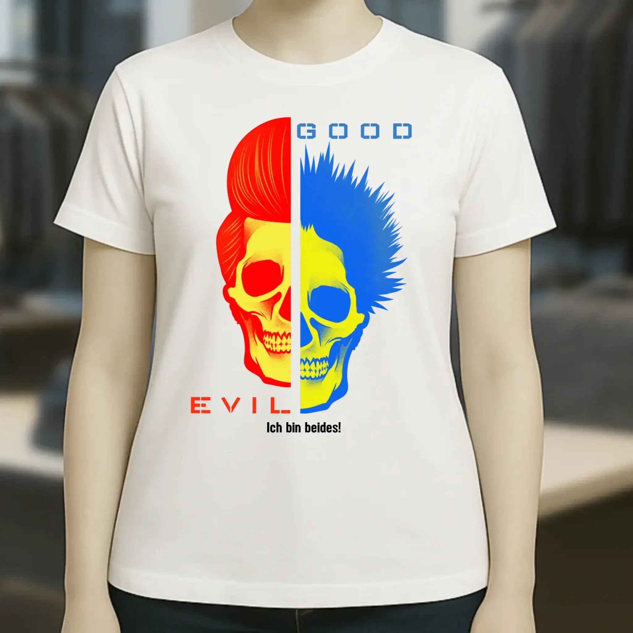 GOOD´N´EVIL - RED-BLUE • Ladies Premium T-Shirt XS-2XL aus Bio-Baumwolle für Damen • Exklusivdesign • personalisiert