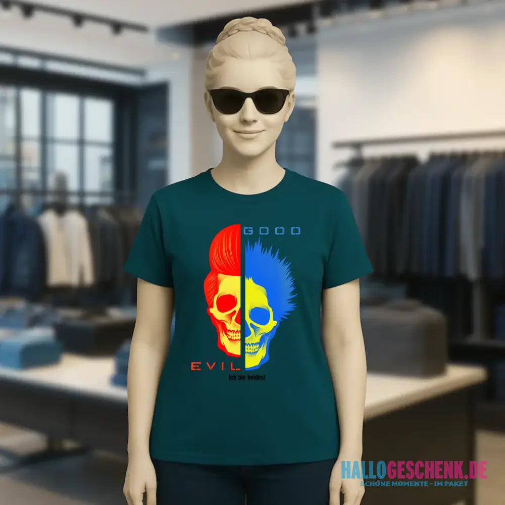 GOOD´N´EVIL - RED-BLUE • Ladies Premium T-Shirt XS-2XL aus Bio-Baumwolle für Damen • Exklusivdesign • personalisiert
