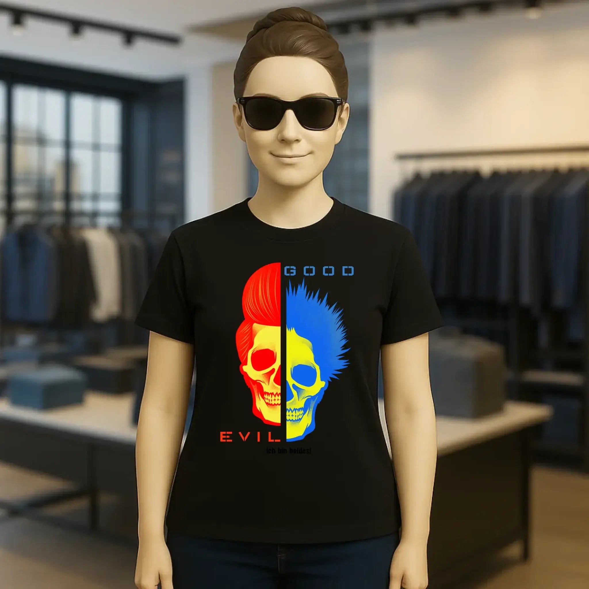 GOOD´N´EVIL - RED-BLUE • Ladies Premium T-Shirt XS-2XL aus Bio-Baumwolle für Damen • Exklusivdesign • personalisiert