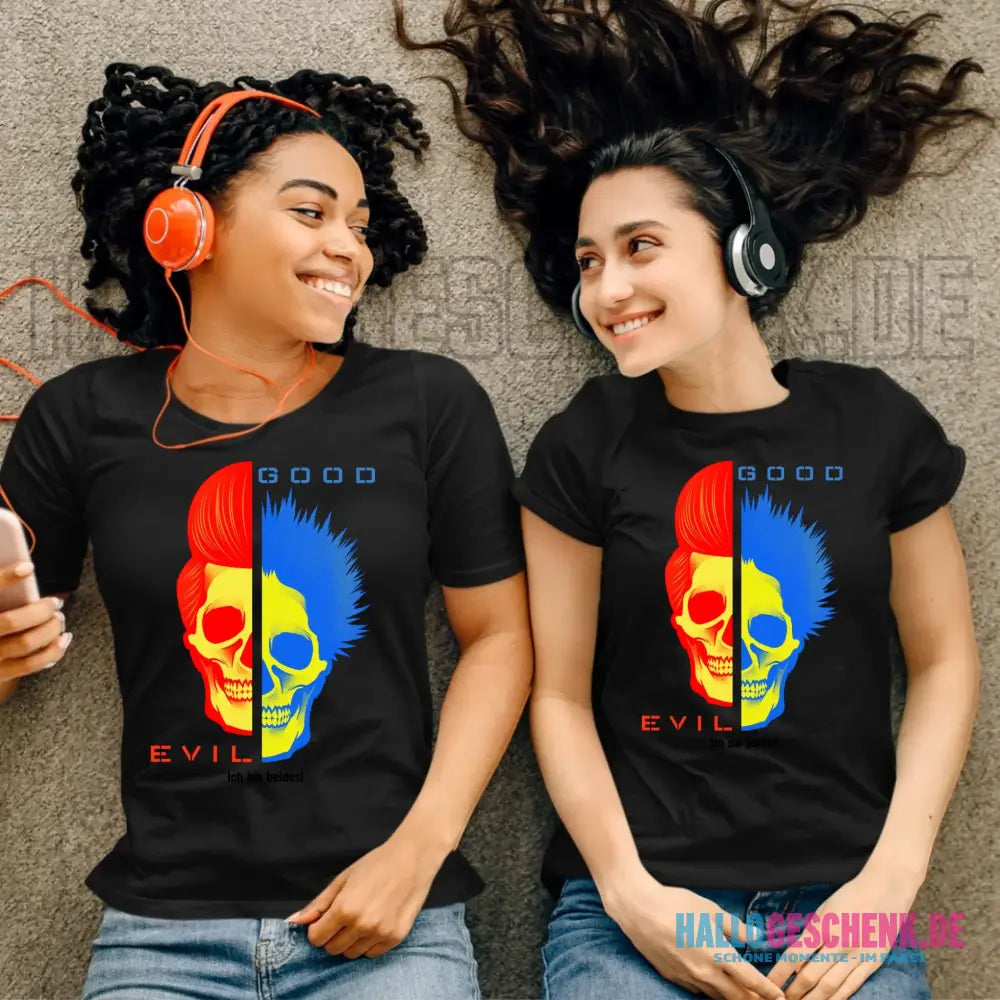 GOOD´N´EVIL - RED-BLUE • Ladies Premium T-Shirt XS-2XL aus Bio-Baumwolle für Damen • Exklusivdesign • personalisiert