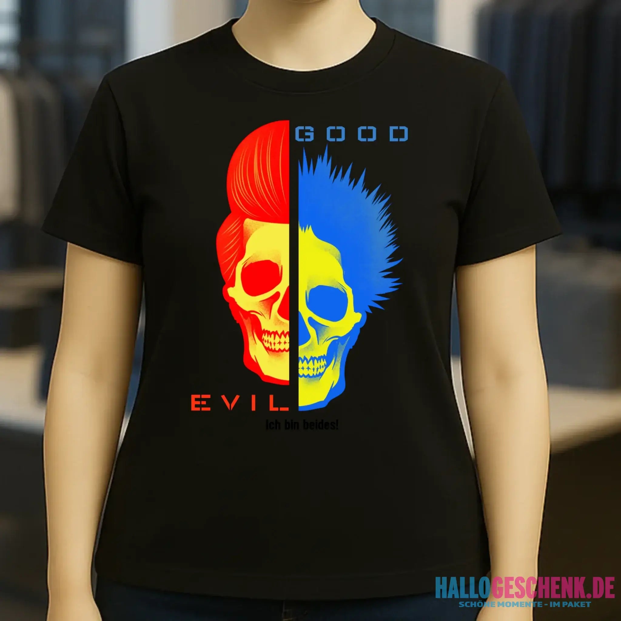 GOOD´N´EVIL - RED-BLUE • Ladies Premium T-Shirt XS-2XL aus Bio-Baumwolle für Damen • Exklusivdesign • personalisiert