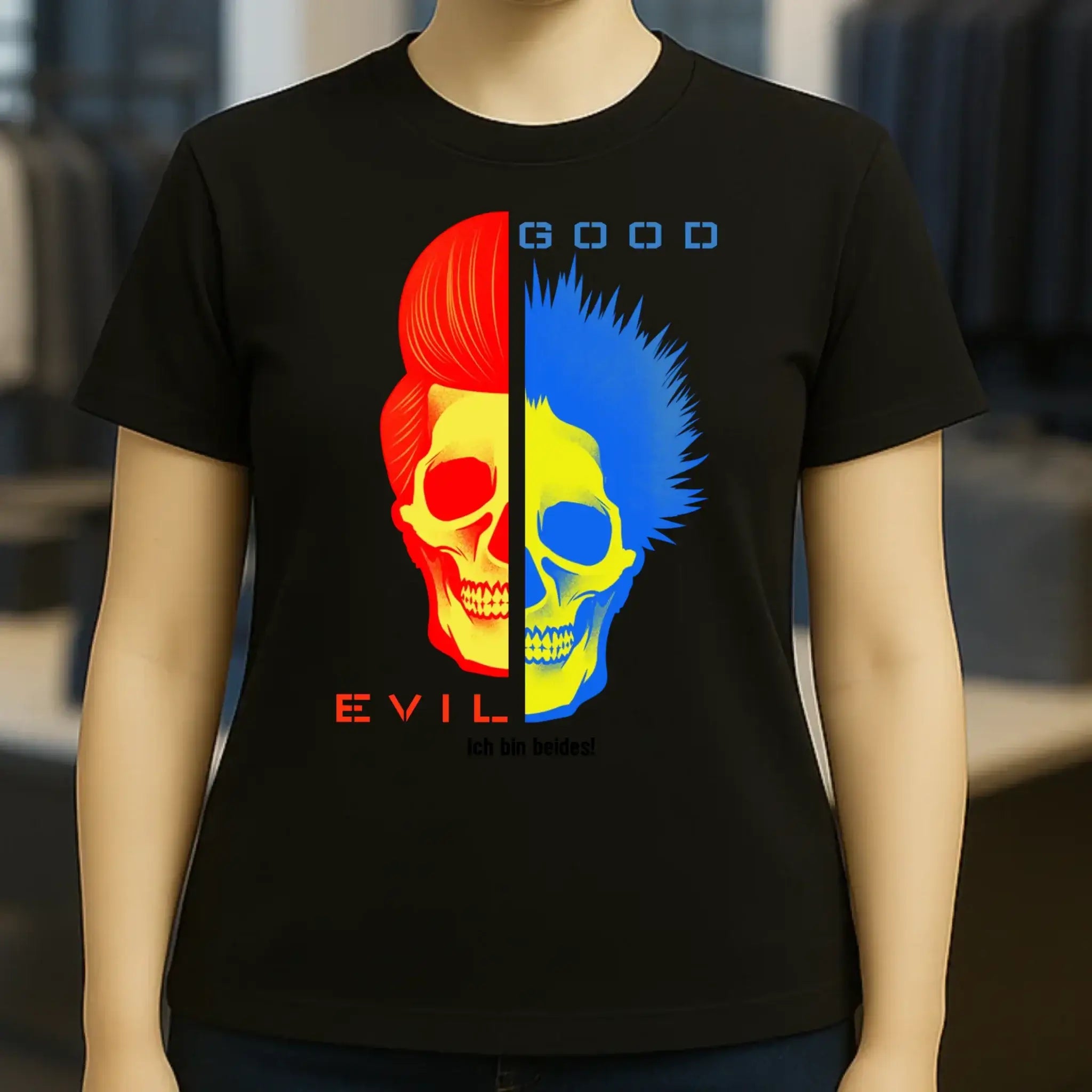 GOOD´N´EVIL - RED-BLUE • Ladies Premium T-Shirt XS-2XL aus Bio-Baumwolle für Damen • Exklusivdesign • personalisiert