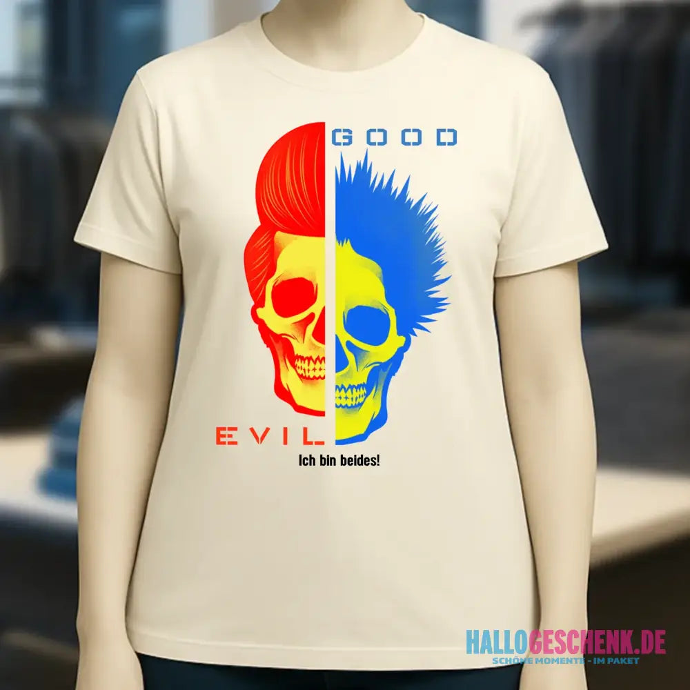 GOOD´N´EVIL - RED-BLUE • Ladies Premium T-Shirt XS-2XL aus Bio-Baumwolle für Damen • Exklusivdesign • personalisiert