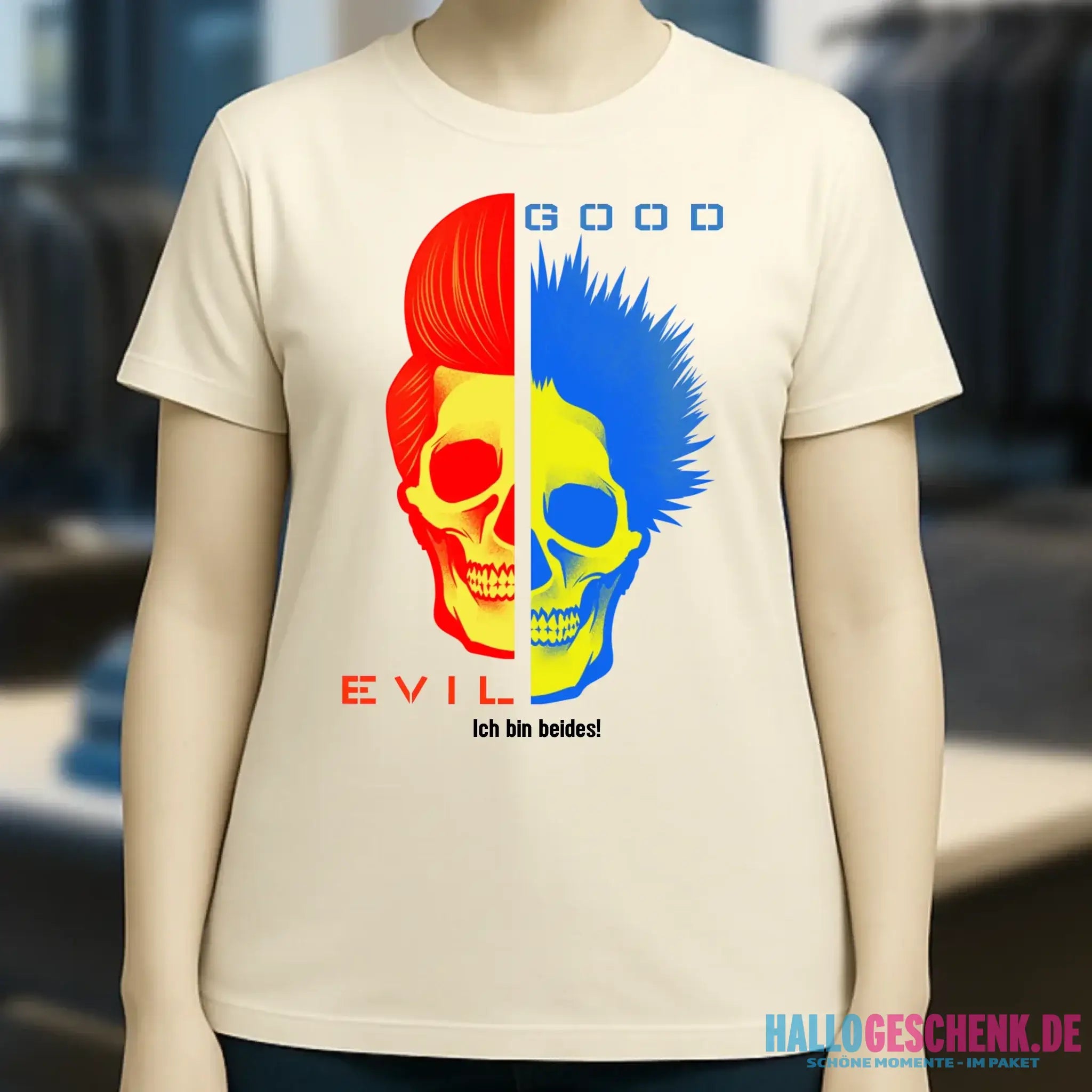 GOOD´N´EVIL - RED-BLUE • Ladies Premium T-Shirt XS-2XL aus Bio-Baumwolle für Damen • Exklusivdesign • personalisiert