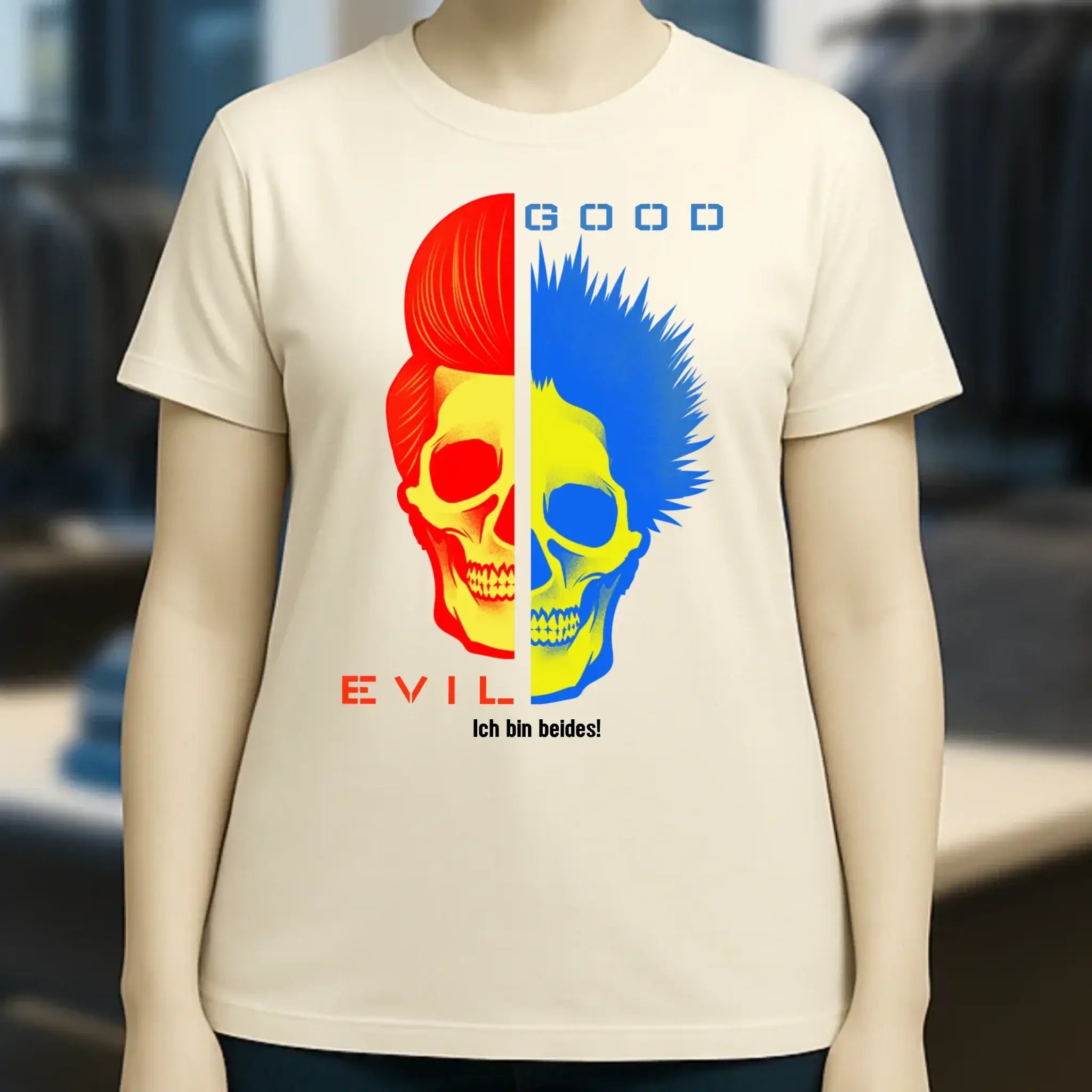 GOOD´N´EVIL - RED-BLUE • Ladies Premium T-Shirt XS-2XL aus Bio-Baumwolle für Damen • Exklusivdesign • personalisiert