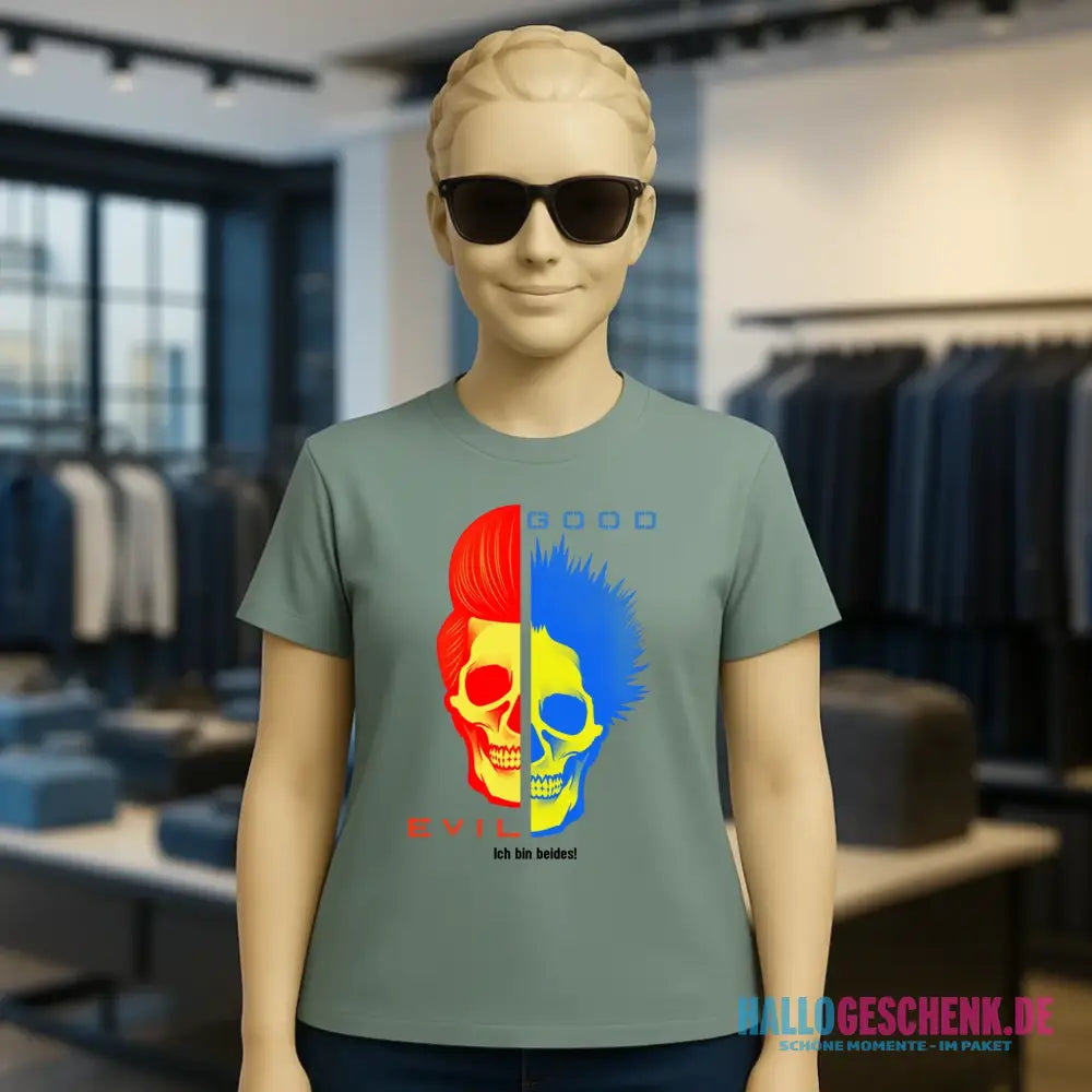 GOOD´N´EVIL - RED-BLUE • Ladies Premium T-Shirt XS-2XL aus Bio-Baumwolle für Damen • Exklusivdesign • personalisiert