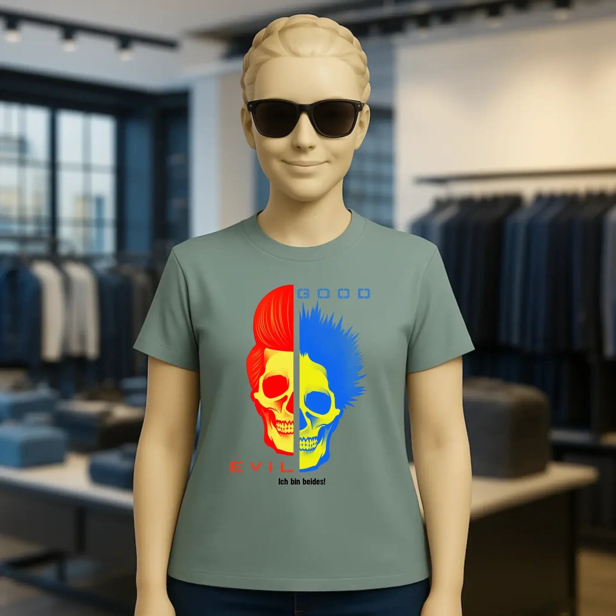 GOOD´N´EVIL - RED-BLUE • Ladies Premium T-Shirt XS-2XL aus Bio-Baumwolle für Damen • Exklusivdesign • personalisiert