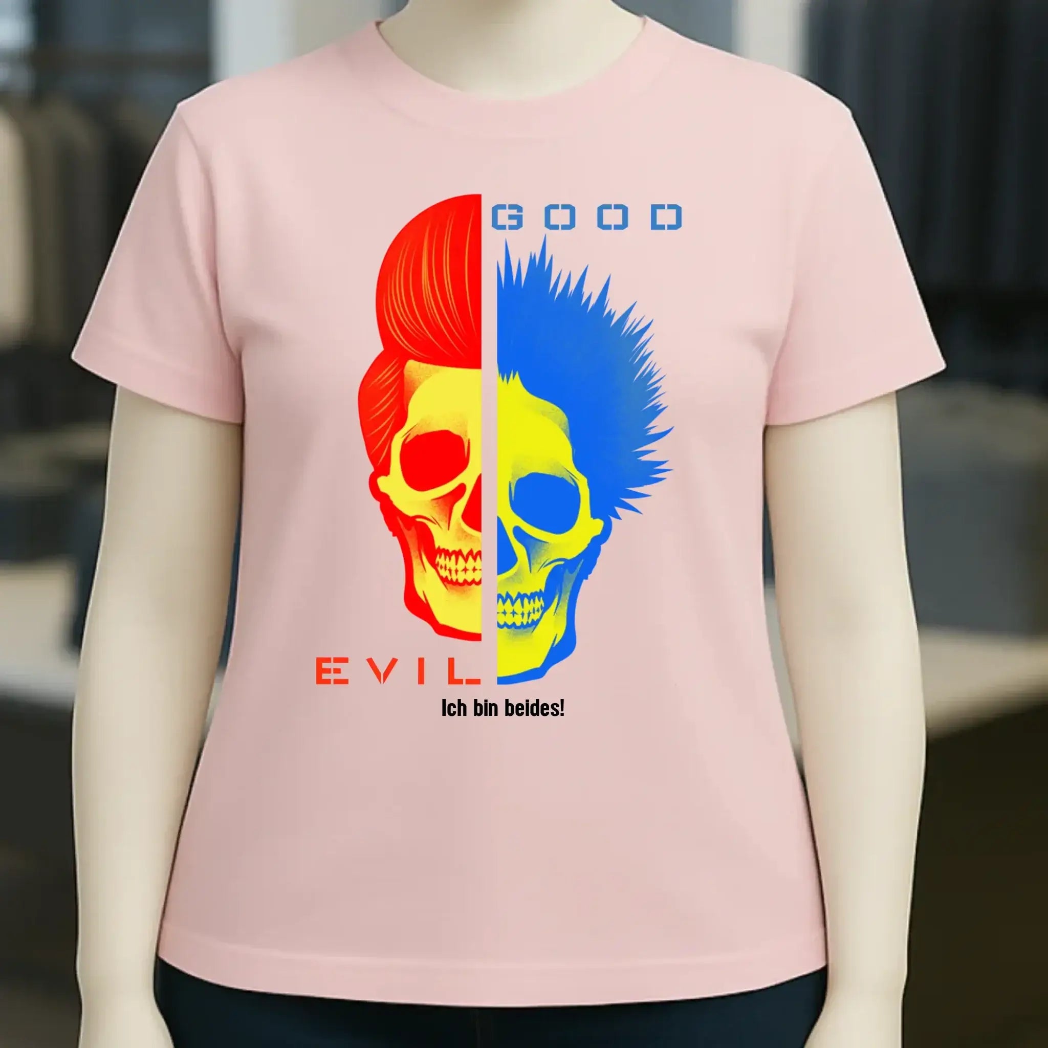 GOOD´N´EVIL - RED-BLUE • Ladies Premium T-Shirt XS-2XL aus Bio-Baumwolle für Damen • Exklusivdesign • personalisiert