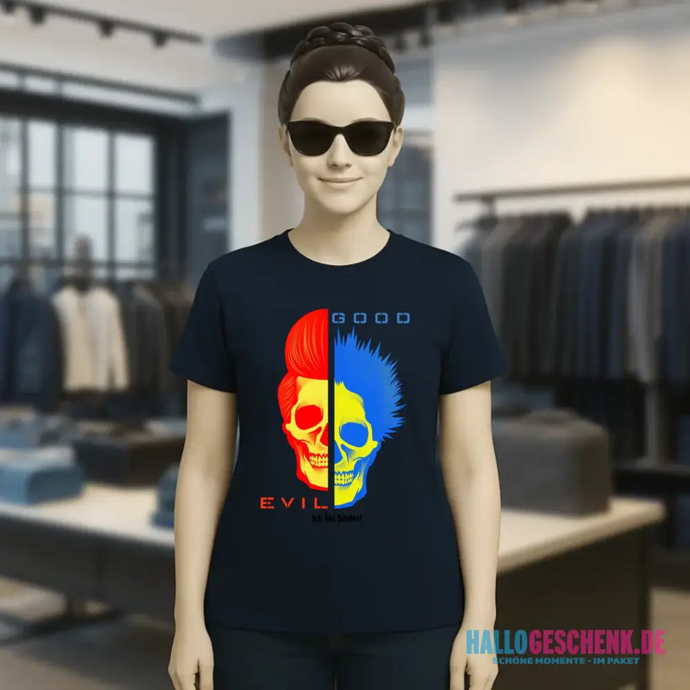 GOOD´N´EVIL - RED-BLUE • Ladies Premium T-Shirt XS-2XL aus Bio-Baumwolle für Damen • Exklusivdesign • personalisiert