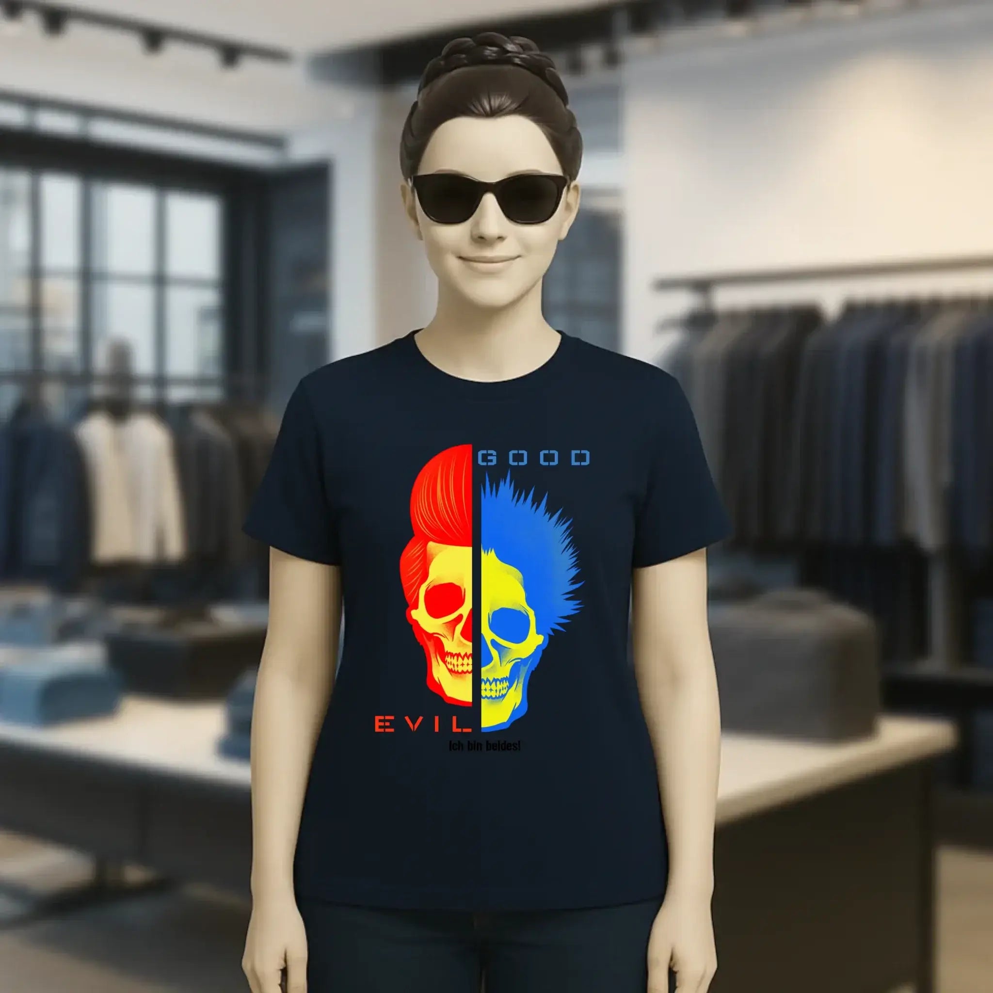 GOOD´N´EVIL - RED-BLUE • Ladies Premium T-Shirt XS-2XL aus Bio-Baumwolle für Damen • Exklusivdesign • personalisiert