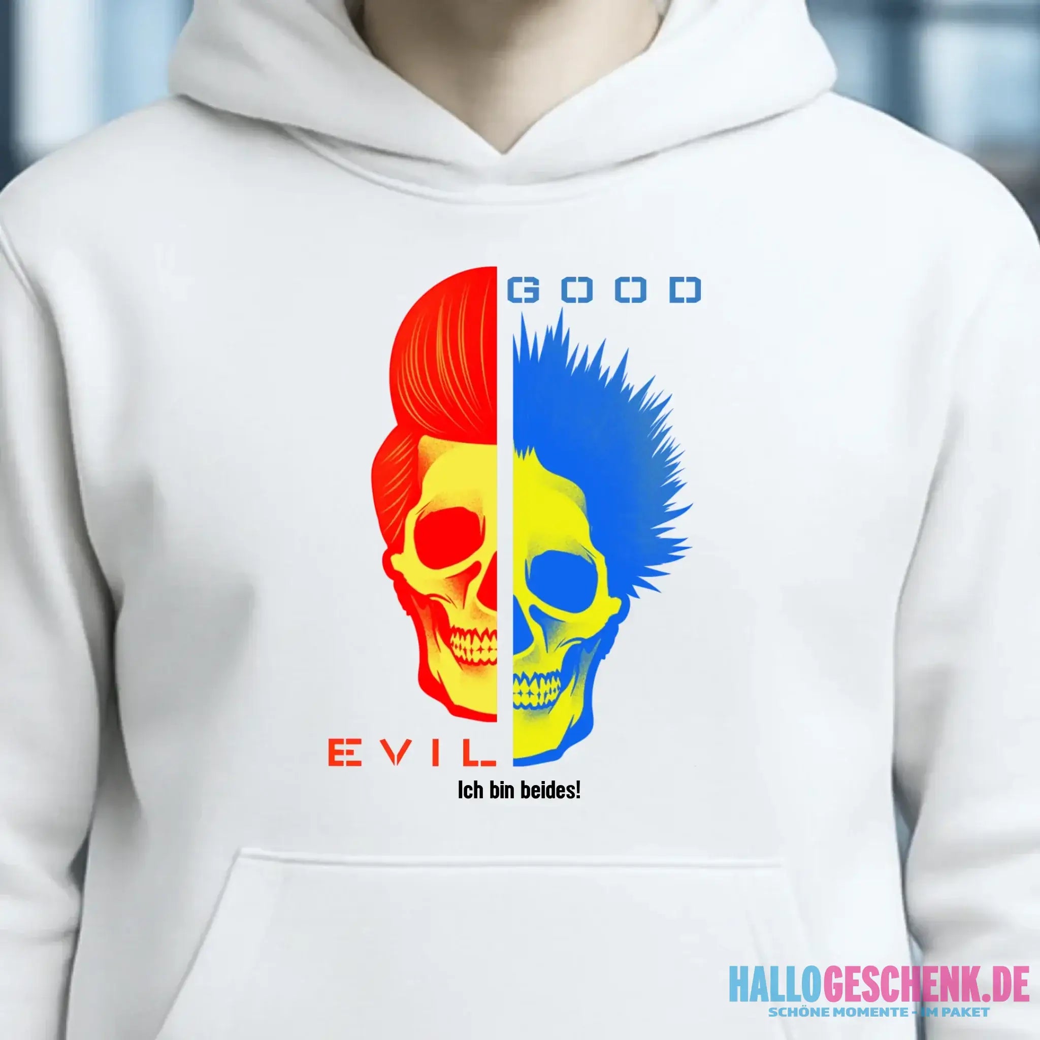 GOOD´N´EVIL - RED-BLUE • Unisex Premium Hoodie XS-5XL aus Bio-Baumwolle für Damen & Herren • Exklusivdesign • personalisiert