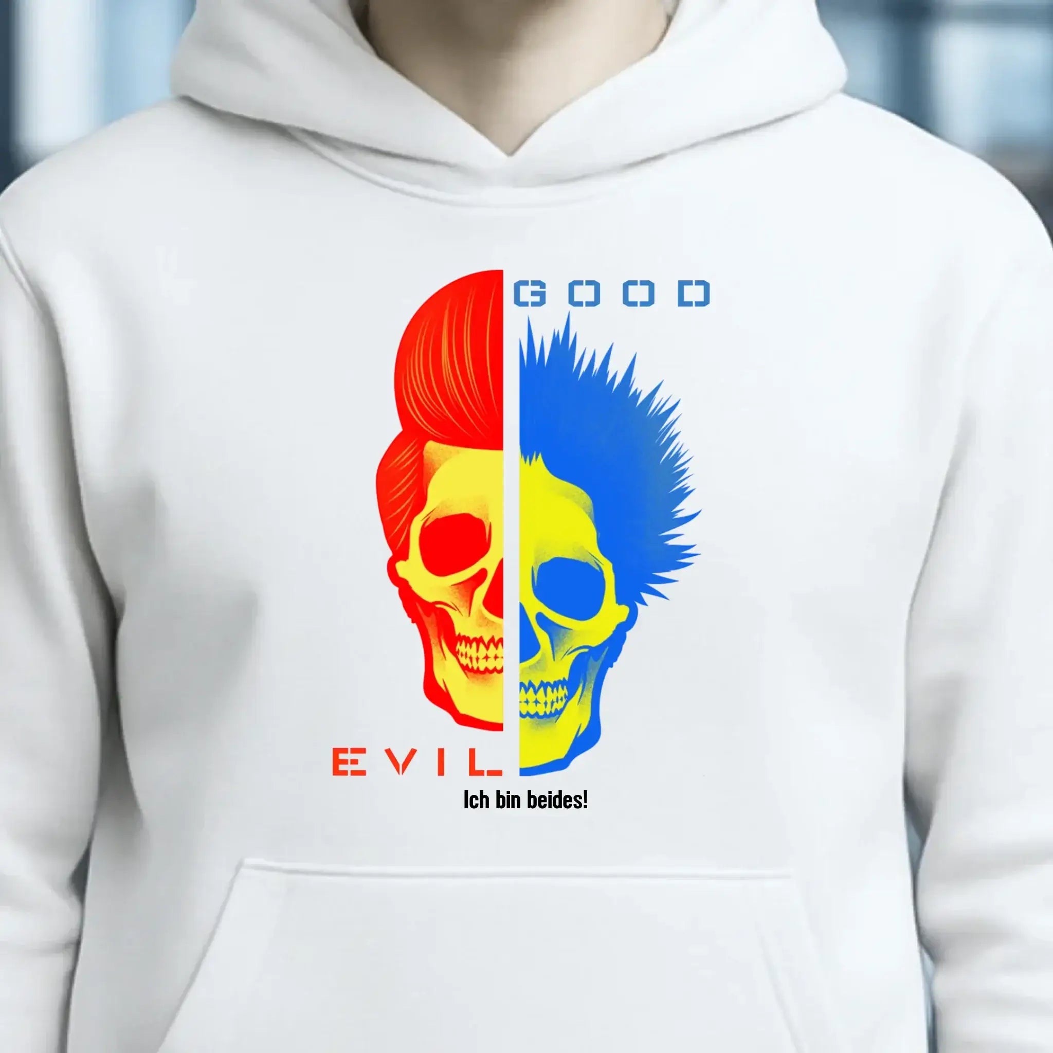 GOOD´N´EVIL - RED-BLUE • Unisex Premium Hoodie XS-5XL aus Bio-Baumwolle für Damen & Herren • Exklusivdesign • personalisiert
