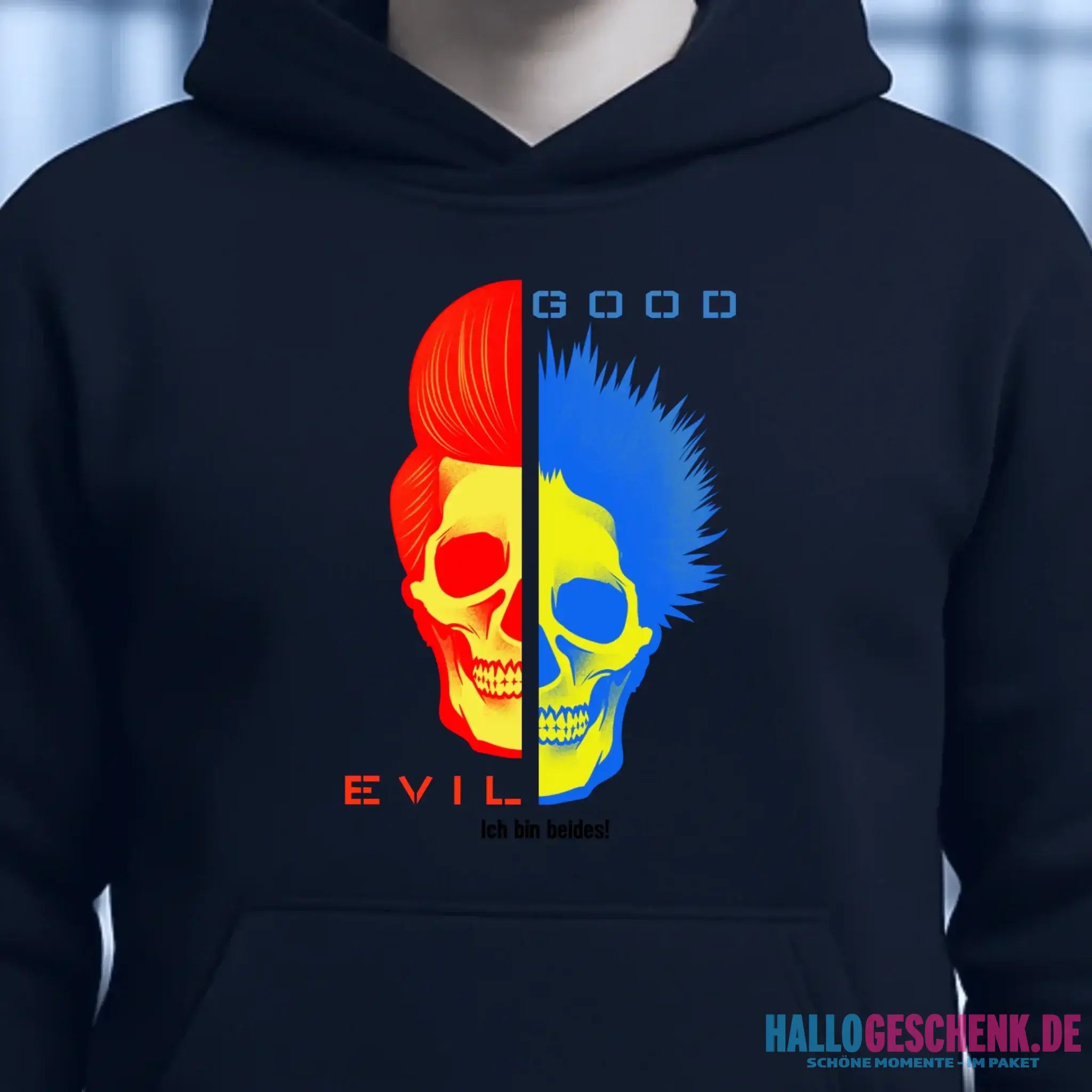 GOOD´N´EVIL - RED-BLUE • Unisex Premium Hoodie XS-5XL aus Bio-Baumwolle für Damen & Herren • Exklusivdesign • personalisiert