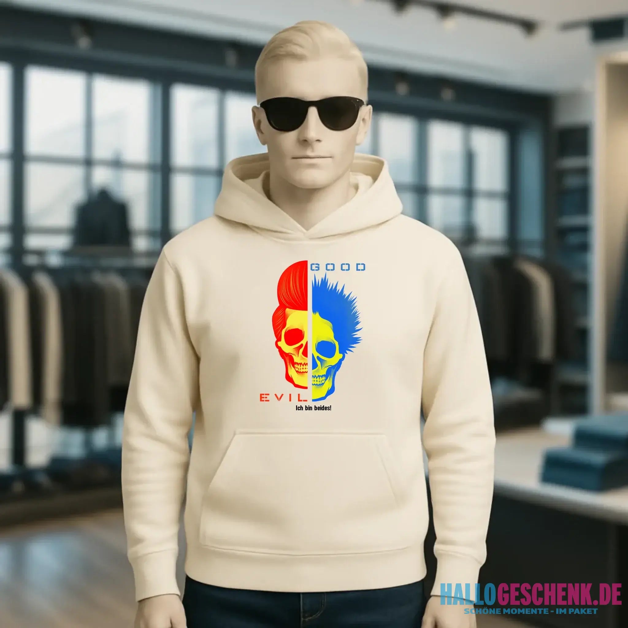 GOOD´N´EVIL - RED-BLUE • Unisex Premium Hoodie XS-5XL aus Bio-Baumwolle für Damen & Herren • Exklusivdesign • personalisiert