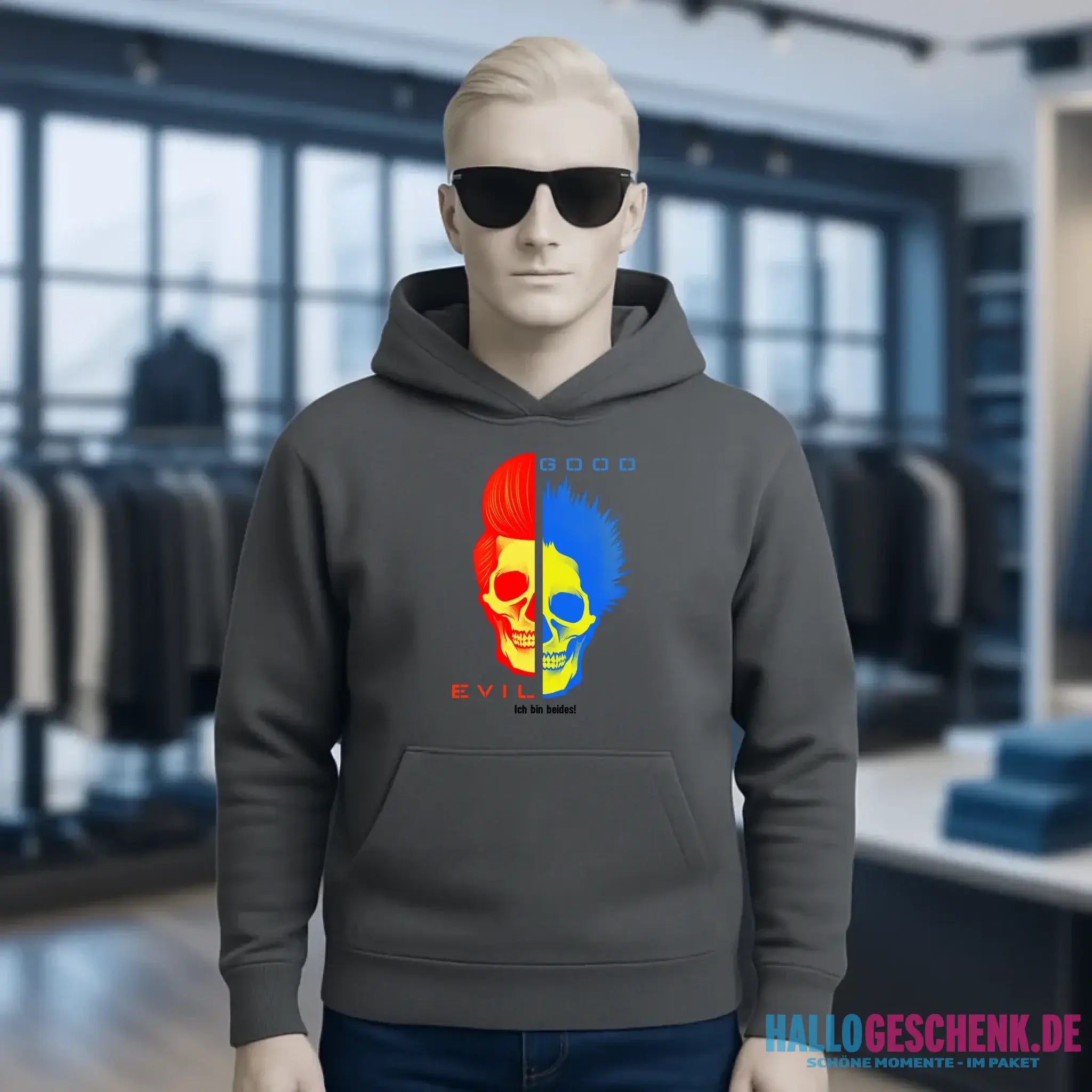 GOOD´N´EVIL - RED-BLUE • Unisex Premium Hoodie XS-5XL aus Bio-Baumwolle für Damen & Herren • Exklusivdesign • personalisiert