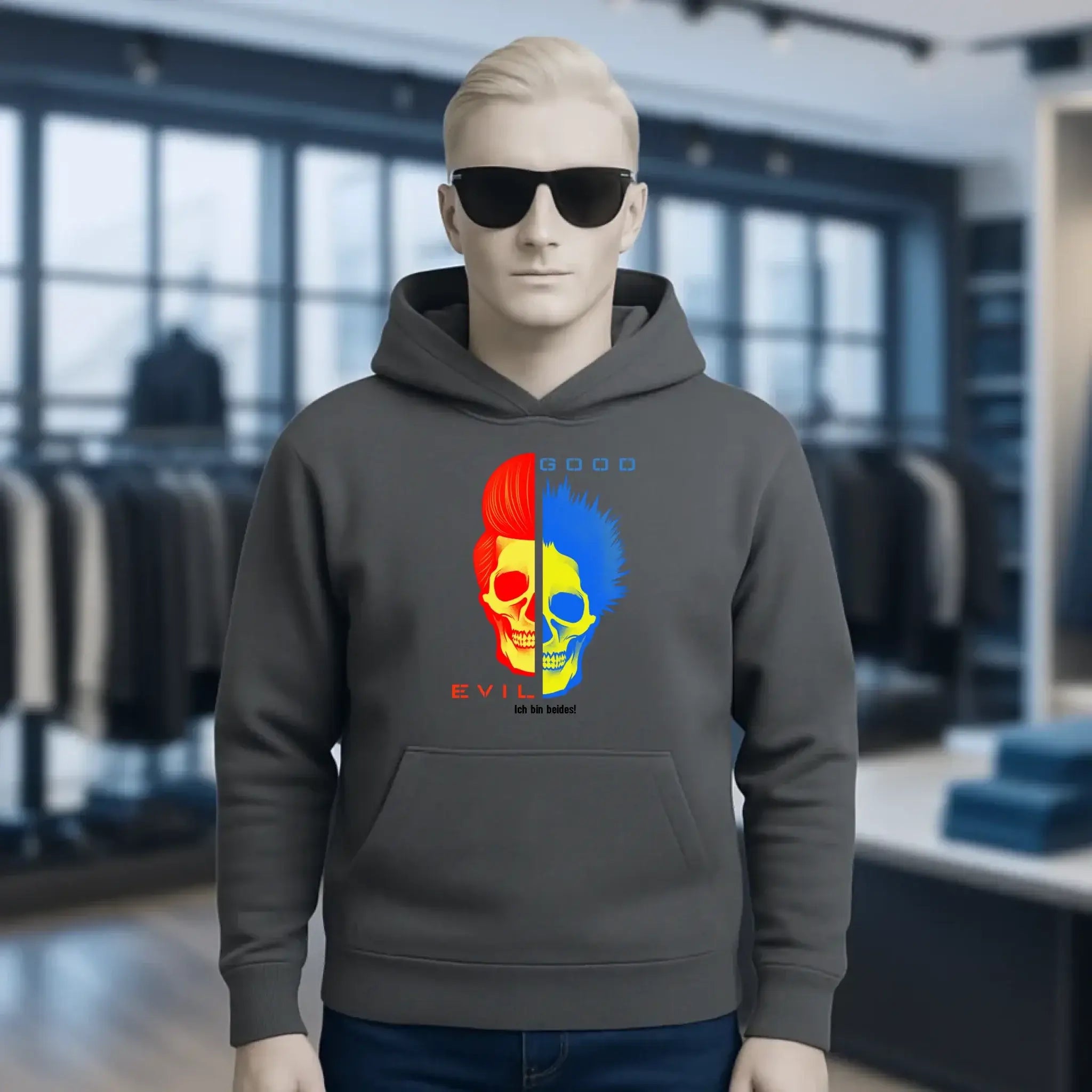 GOOD´N´EVIL - RED-BLUE • Unisex Premium Hoodie XS-5XL aus Bio-Baumwolle für Damen & Herren • Exklusivdesign • personalisiert