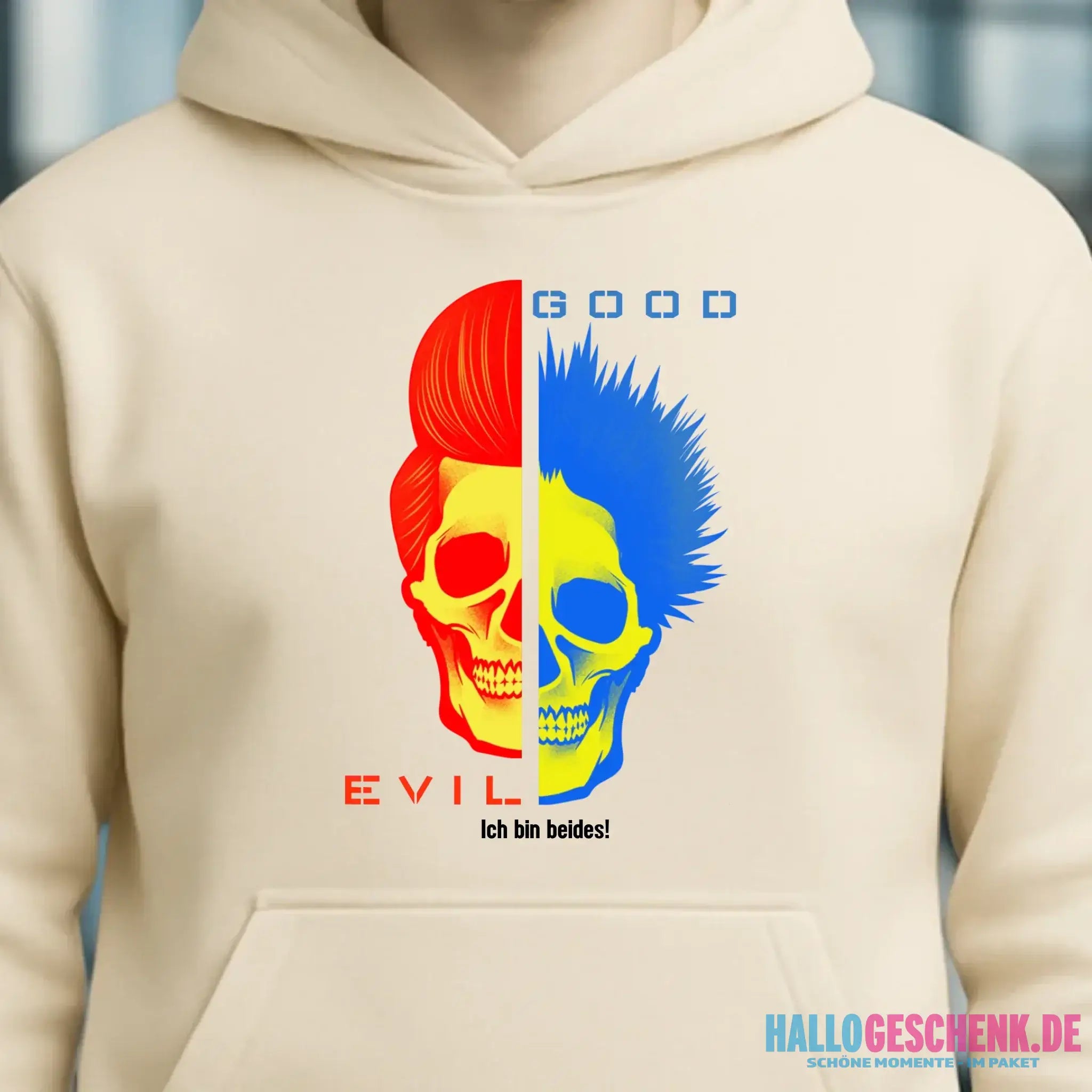 GOOD´N´EVIL - RED-BLUE • Unisex Premium Hoodie XS-5XL aus Bio-Baumwolle für Damen & Herren • Exklusivdesign • personalisiert
