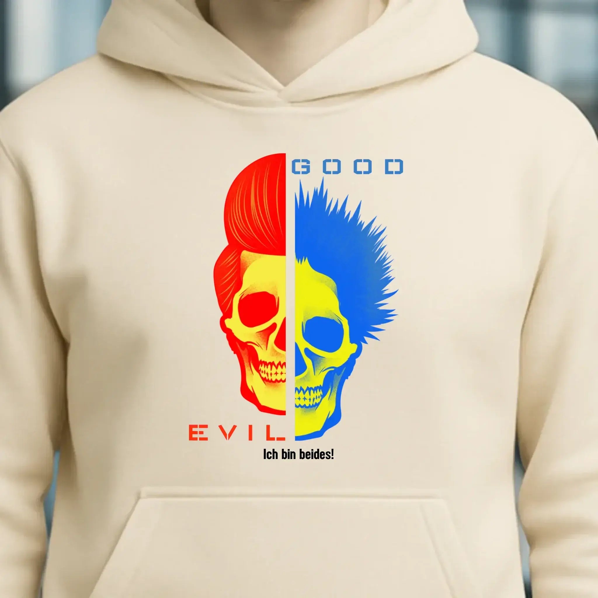 GOOD´N´EVIL - RED-BLUE • Unisex Premium Hoodie XS-5XL aus Bio-Baumwolle für Damen & Herren • Exklusivdesign • personalisiert