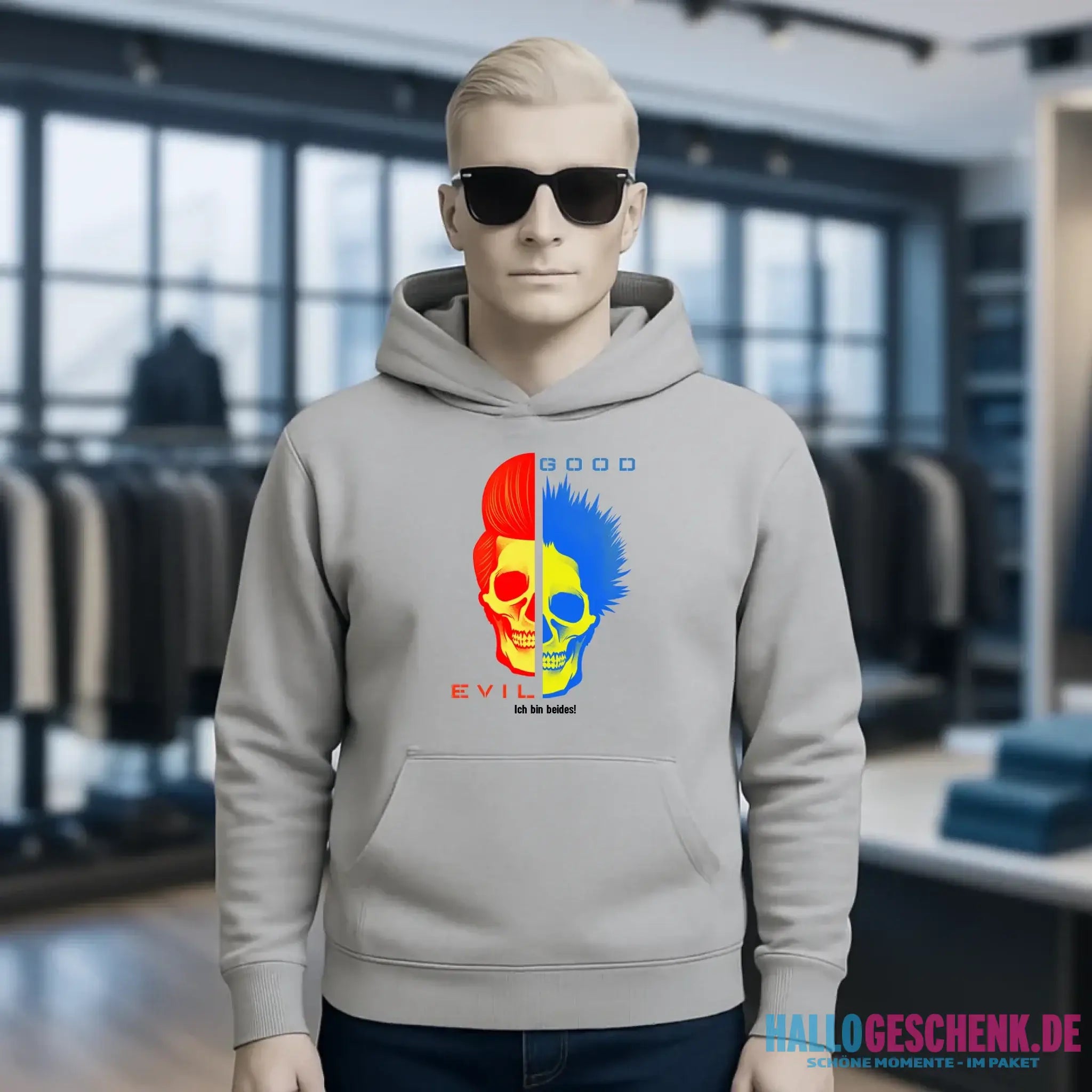 GOOD´N´EVIL - RED-BLUE • Unisex Premium Hoodie XS-5XL aus Bio-Baumwolle für Damen & Herren • Exklusivdesign • personalisiert