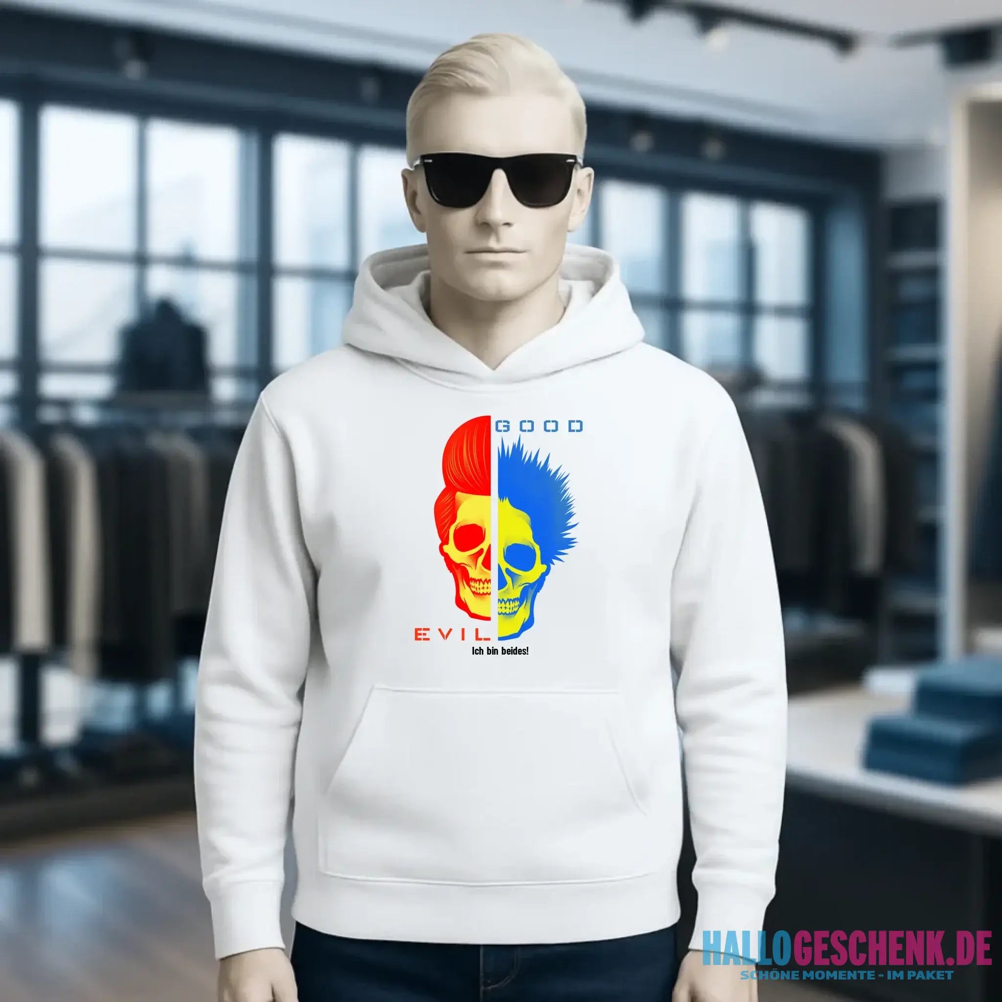 GOOD´N´EVIL - RED-BLUE • Unisex Premium Hoodie XS-5XL aus Bio-Baumwolle für Damen & Herren • Exklusivdesign • personalisiert