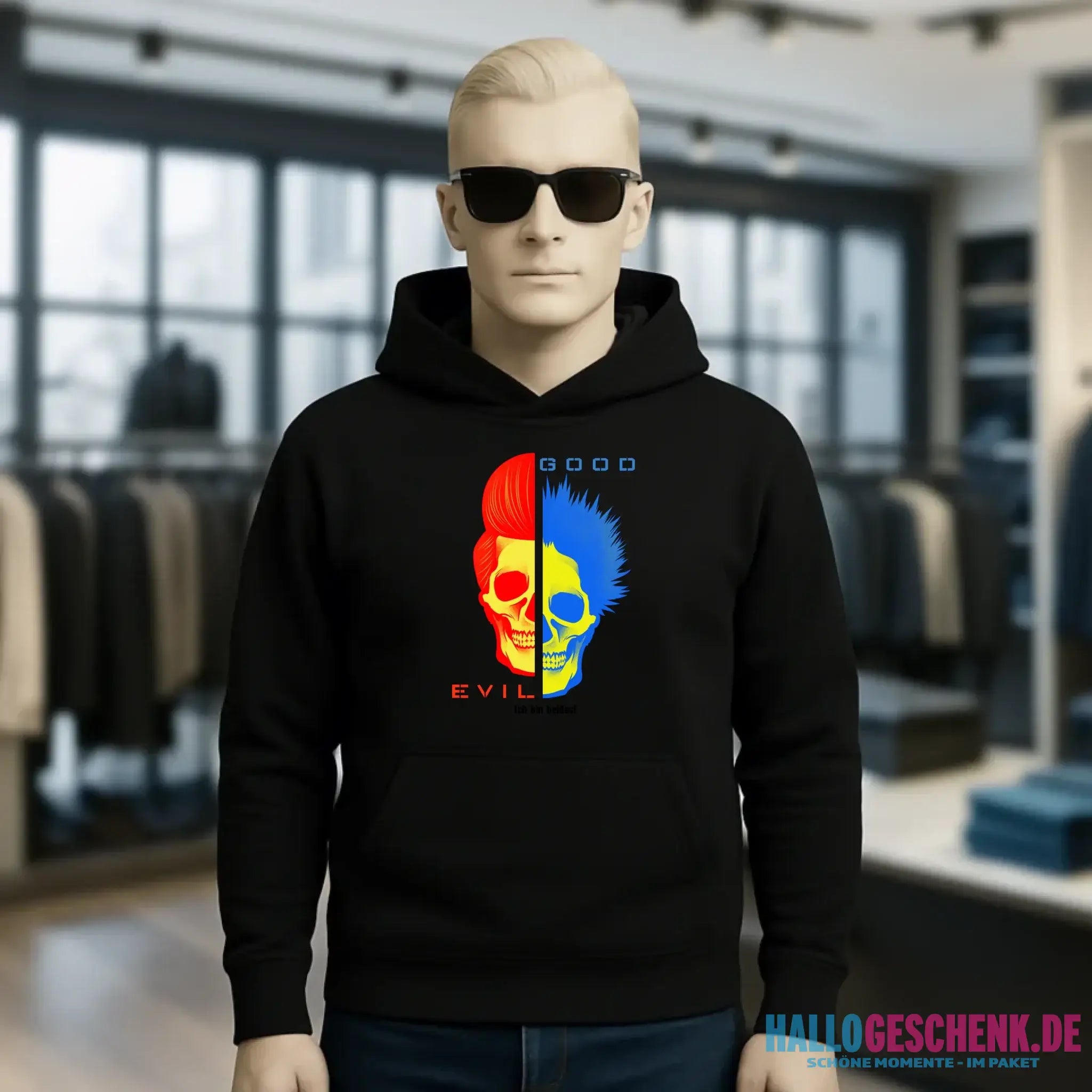 GOOD´N´EVIL - RED-BLUE • Unisex Premium Hoodie XS-5XL aus Bio-Baumwolle für Damen & Herren • Exklusivdesign • personalisiert