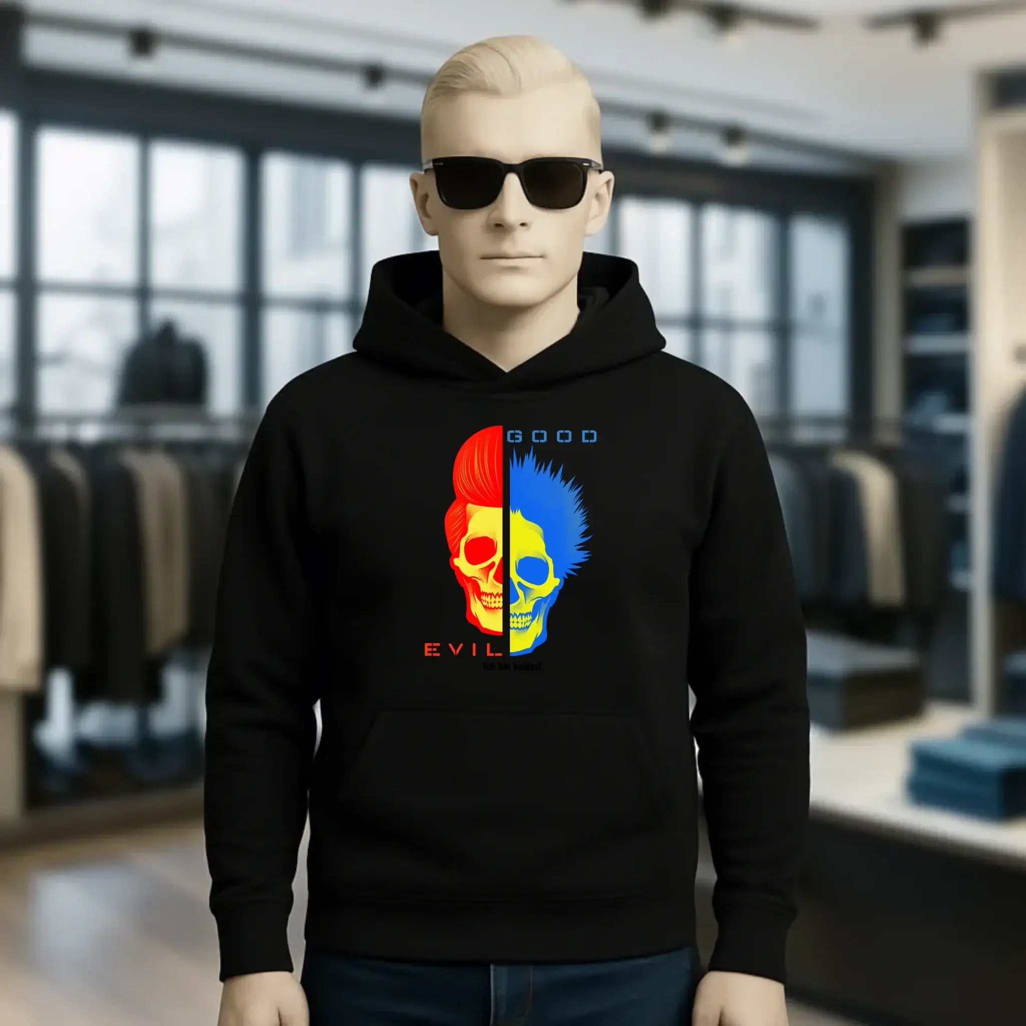 GOOD´N´EVIL - RED-BLUE • Unisex Premium Hoodie XS-5XL aus Bio-Baumwolle für Damen & Herren • Exklusivdesign • personalisiert