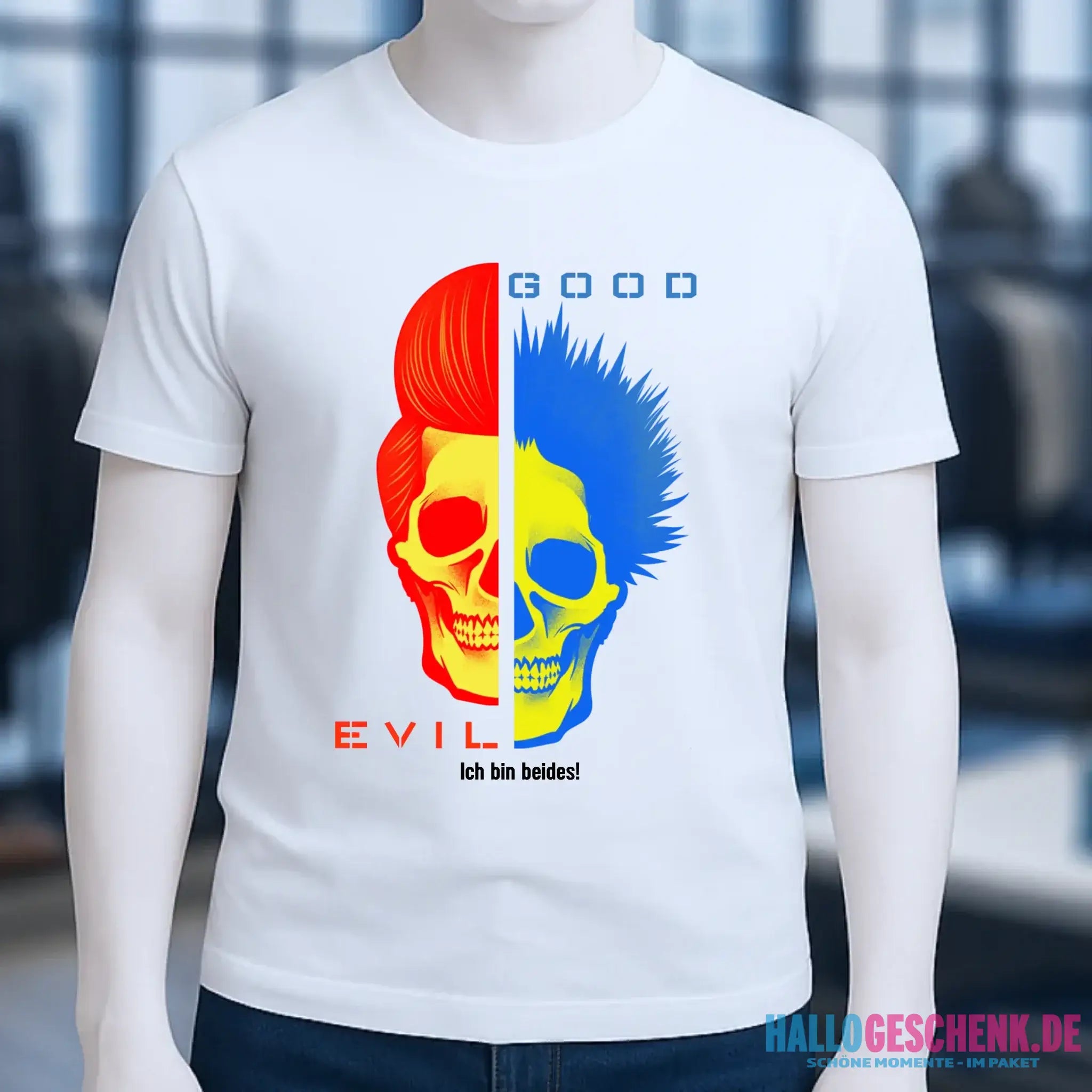 GOOD´N´EVIL - RED-BLUE • Unisex Premium T-Shirt XS-5XL aus Bio-Baumwolle für Damen & Herren • Exklusivdesign • personalisiert