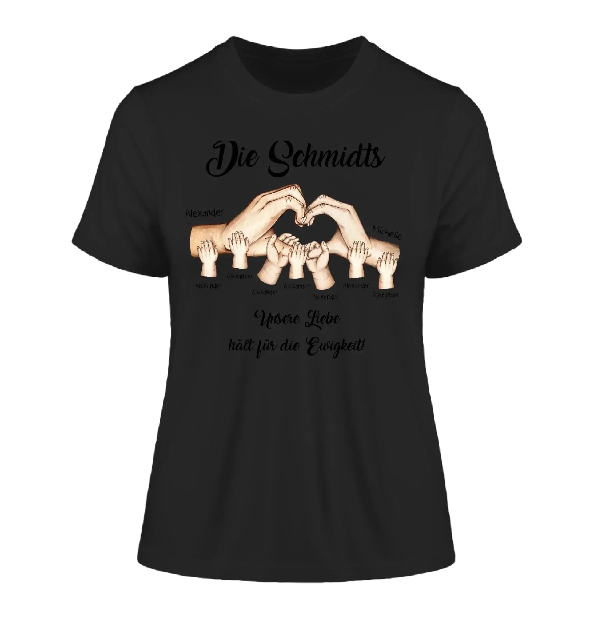 HÄNDE-Motiv mit 0-7 Kinder (personalisierbare Figuren) - Damen T-Shirt (Fitted) • Bio / Black / 2XL - personalisierbare