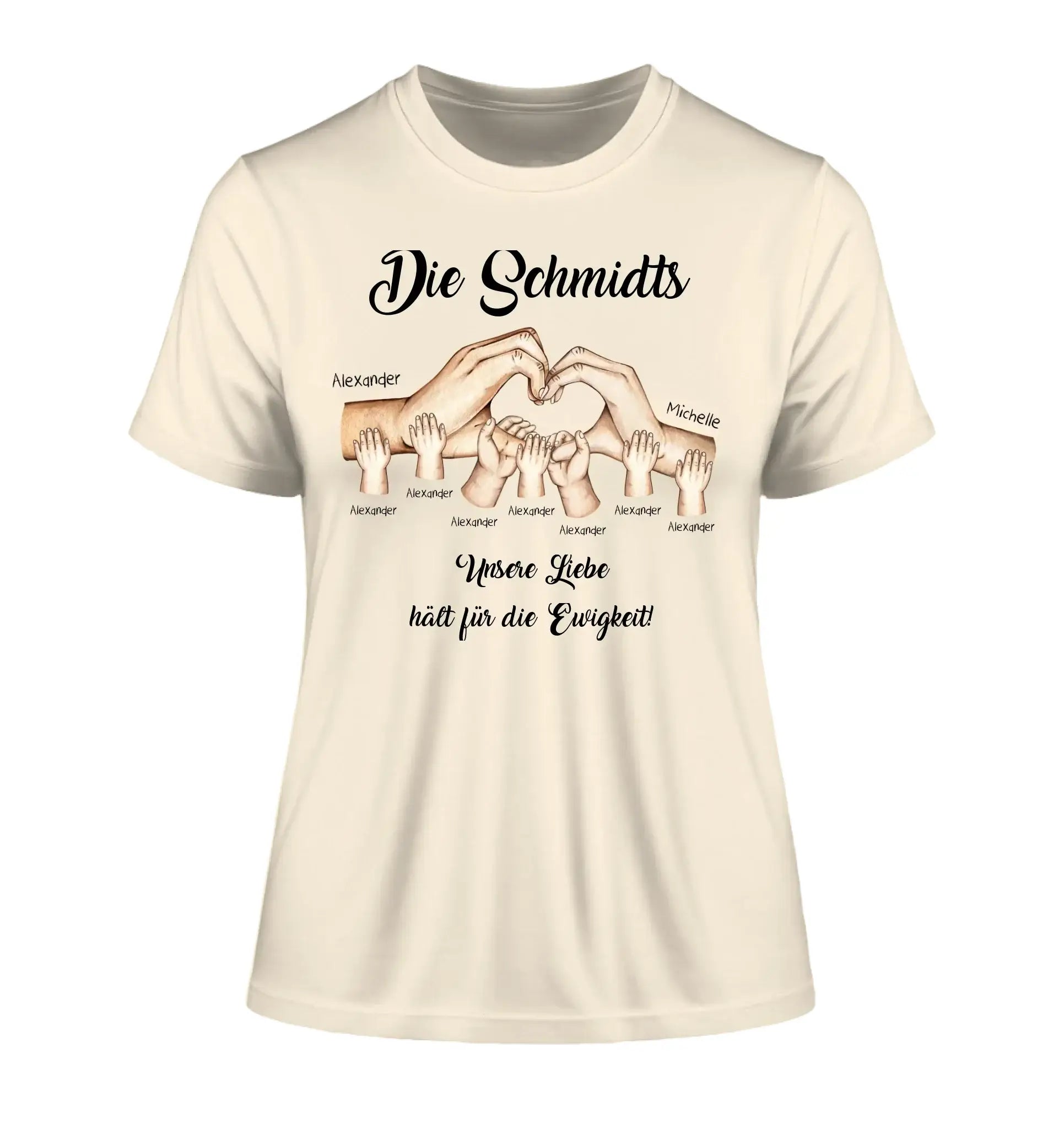HÄNDE-Motiv mit 0-7 Kinder (personalisierbare Figuren) - Damen T-Shirt (Fitted) • Bio / Natural / 2XL