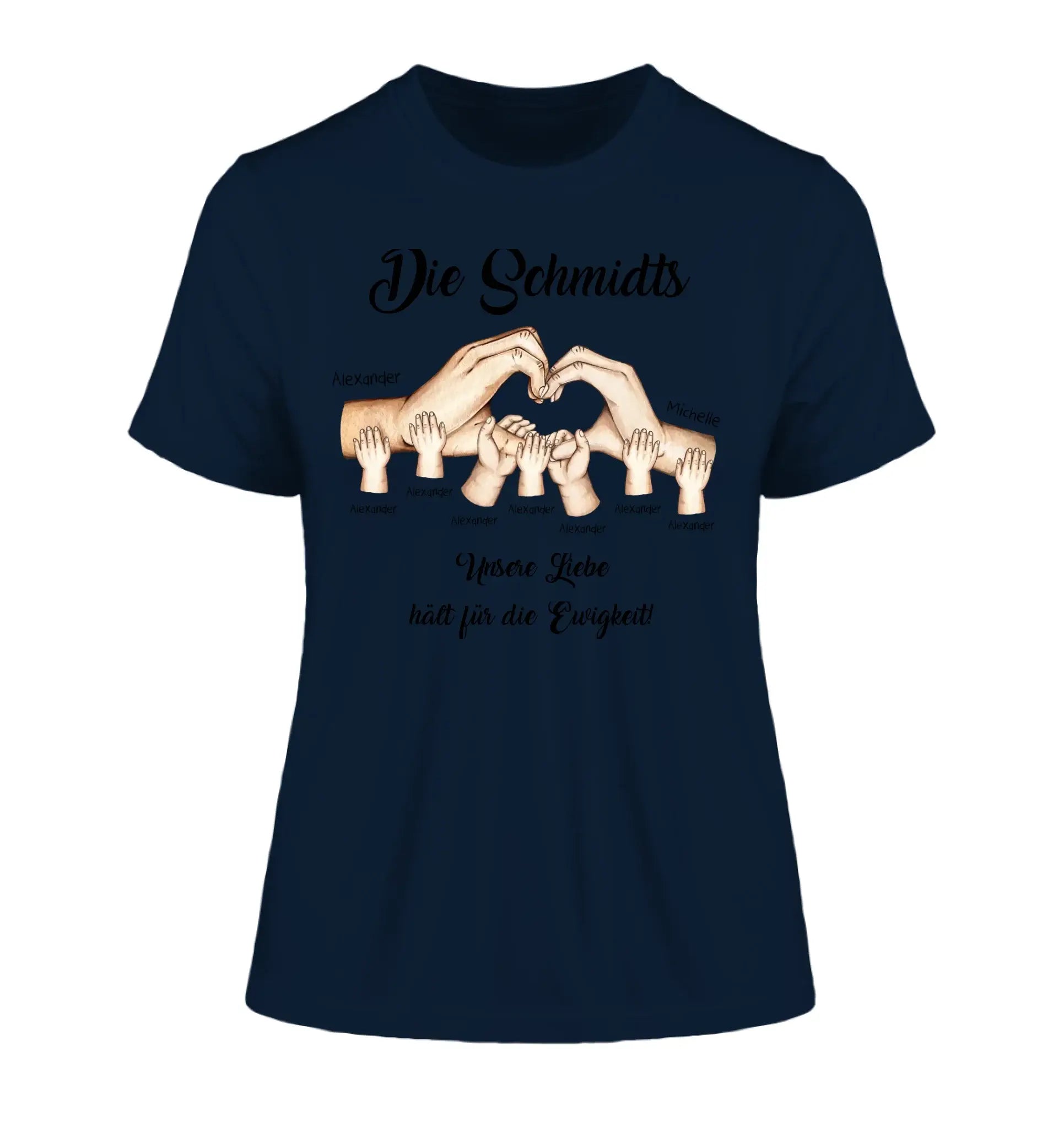 HÄNDE-Motiv mit 0-7 Kinder (personalisierbare Figuren) - Damen T-Shirt (Fitted) • Bio / French Navy / 2XL