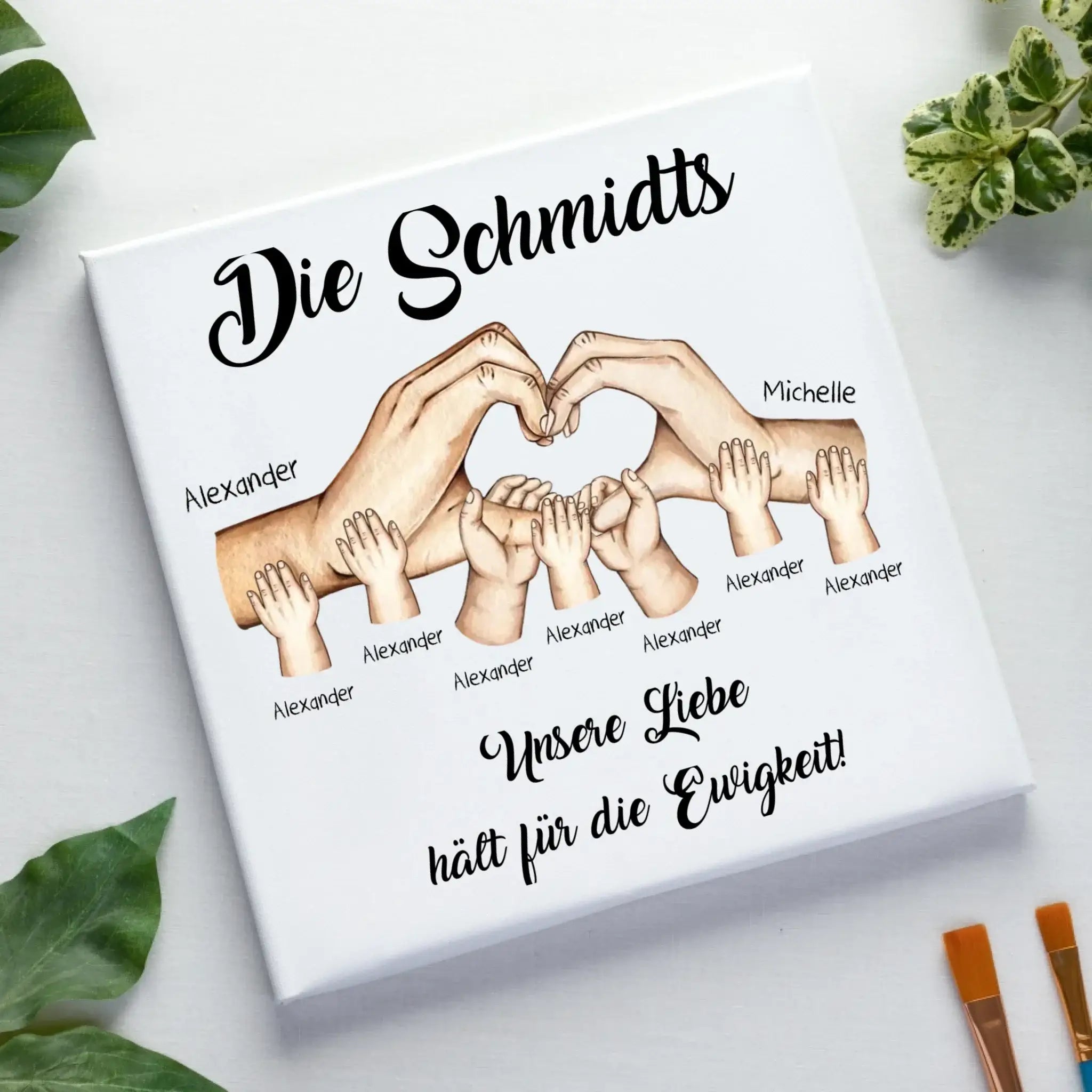 HÄNDE-Motiv mit 0-7 Kinder (personalisierbare Figuren) - Leinwand auf Holzkeilrahmen / Standard / 20cm-x-20xm