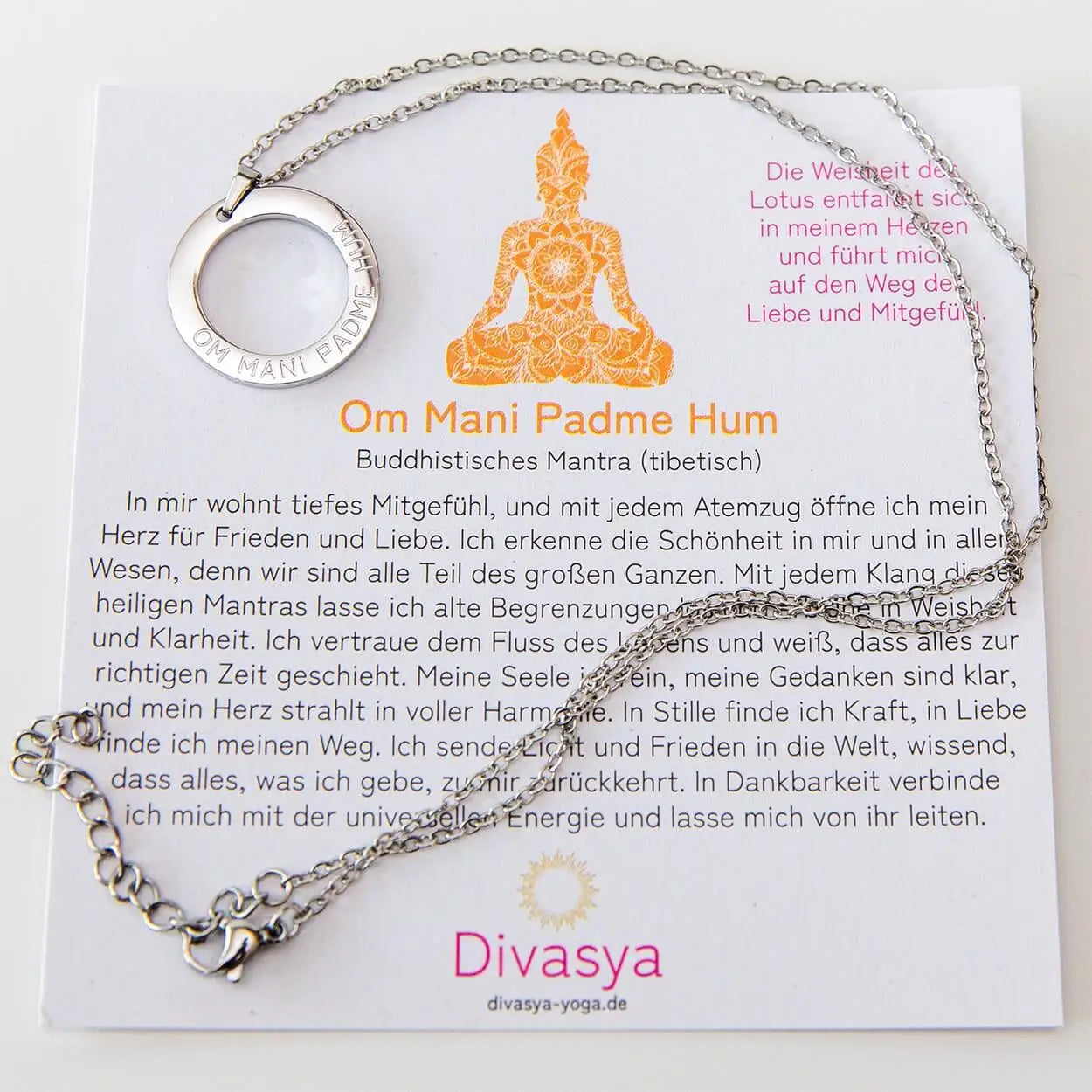 Halskette mit Anhänger | silber | Mantra: Om Mani Padme Hum