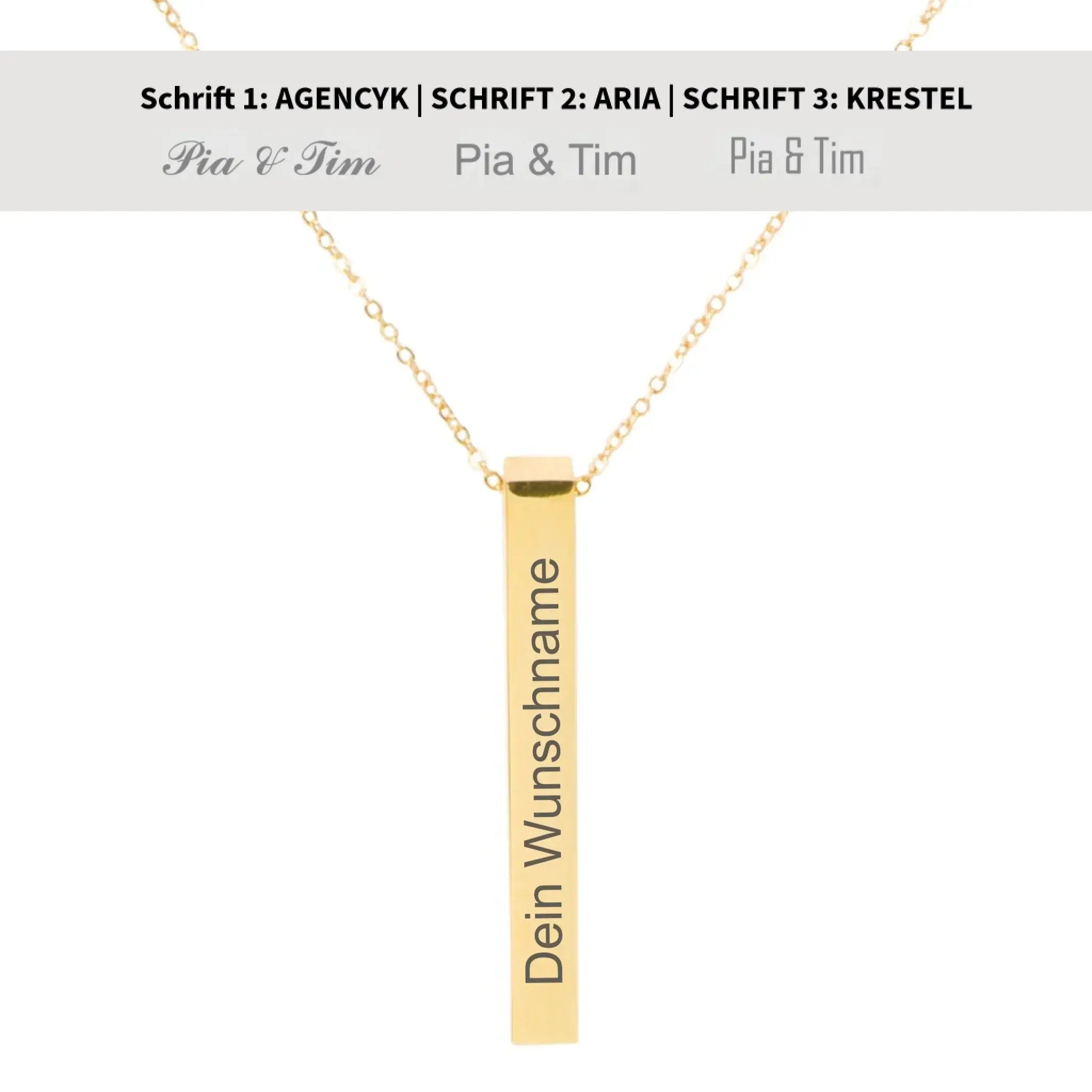 Goldene rechteckige halskette säule mit wunschtext gravur personalisierbares rosegold geschenk