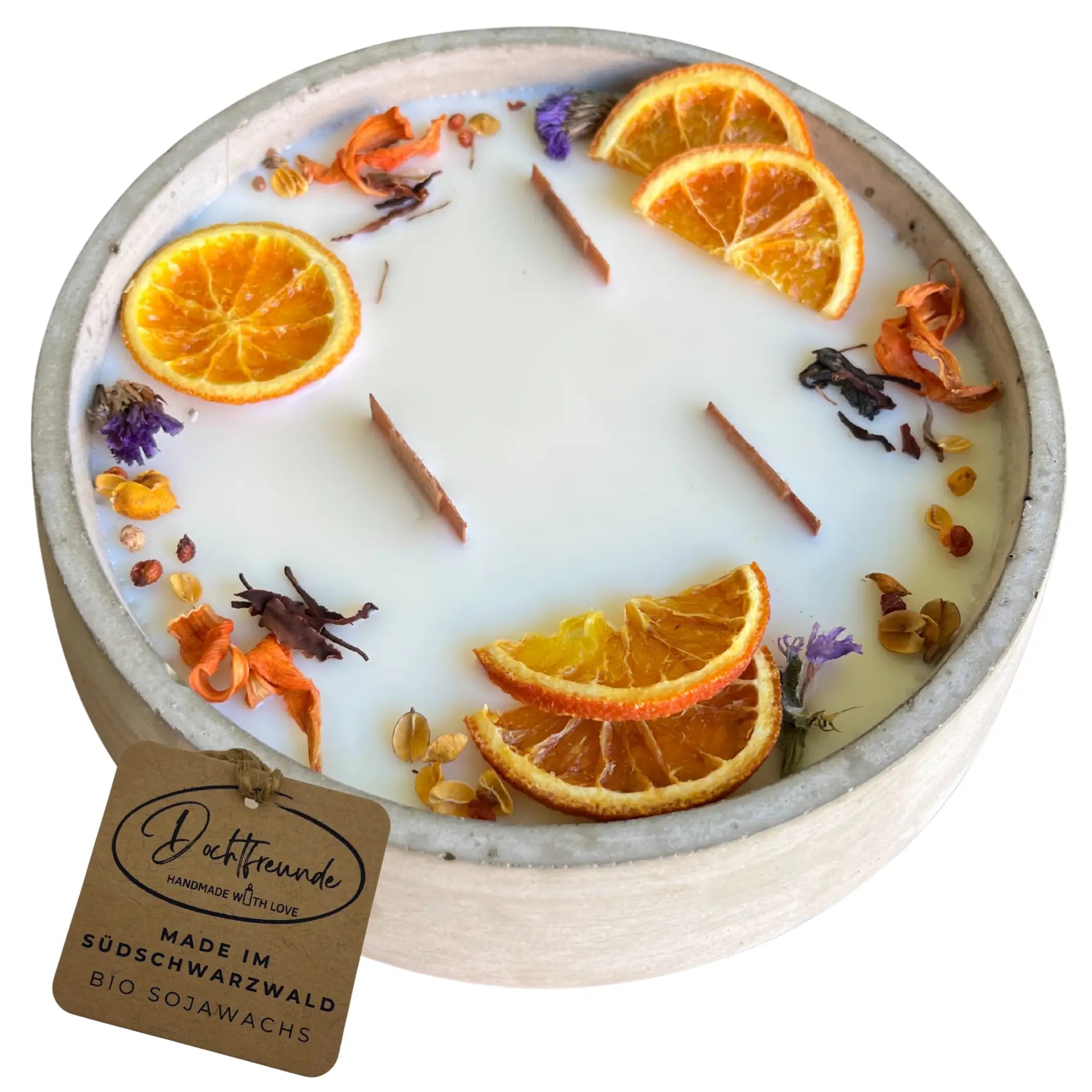 Handbesetze XXL Outdoor Citronella-Betonkerze „Big Grey - Mugge Schreck“ – Mit drei Holdochten - Handgemachter