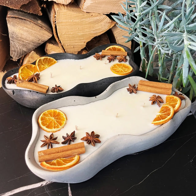 Handgemachte Betonduftkerze ’Wave: Grey or Black’ Bio Sojawachs mit Vanilla Toffee Duft - Betondekoration