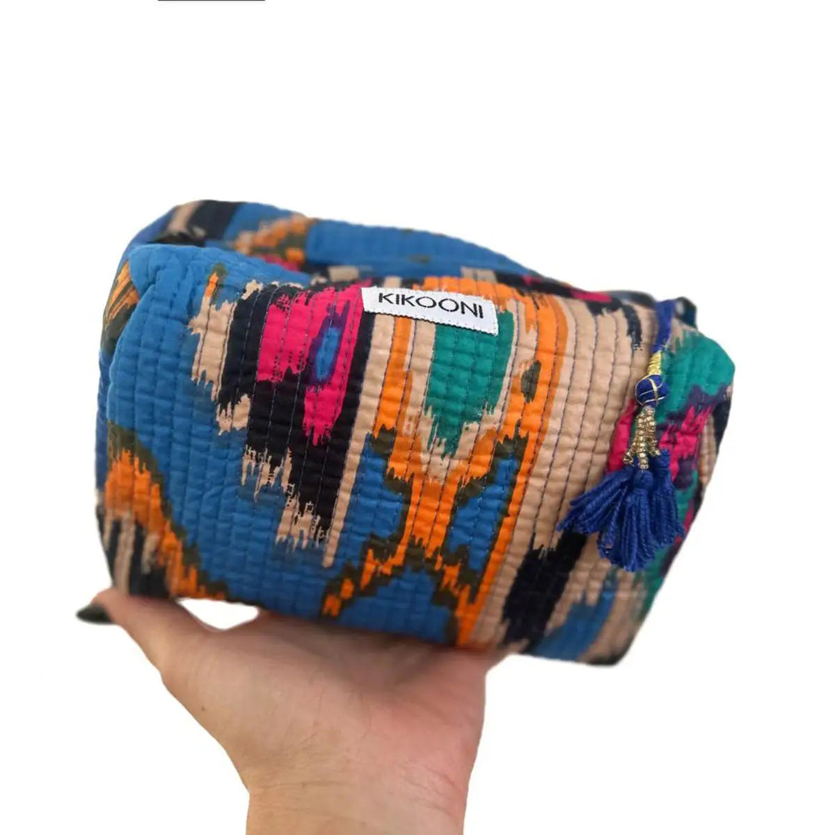 Handgemachte kleine Kosmetiktasche ’blue Ikat’ - handgefertigte Taschen
