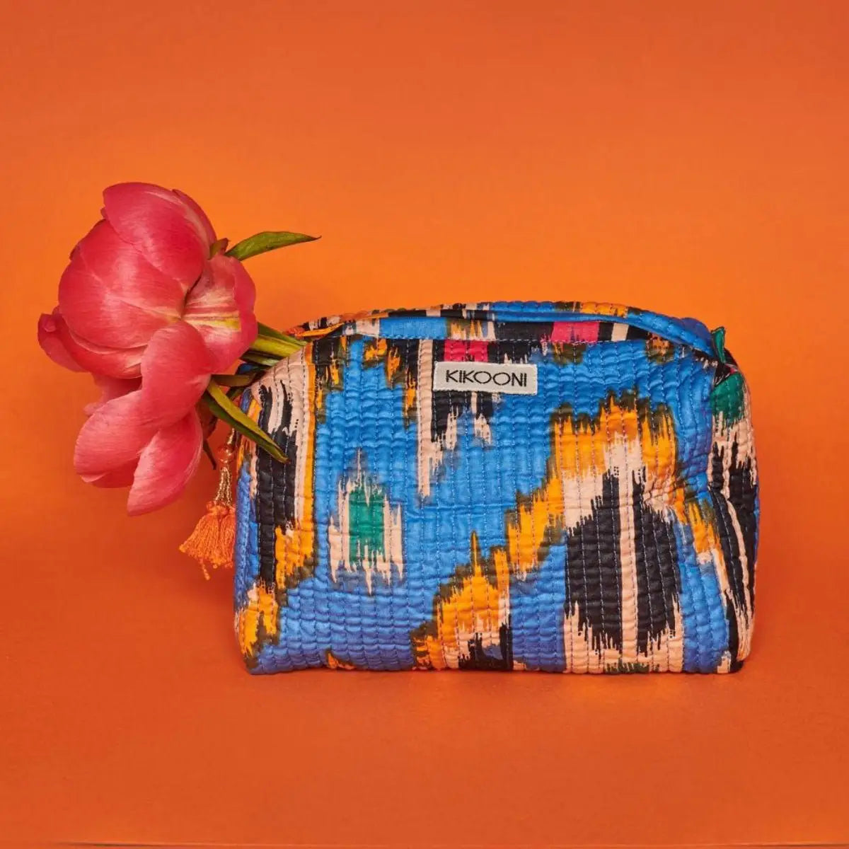 Handgemachte kleine Kosmetiktasche ’blue Ikat’ - handgefertigte Taschen