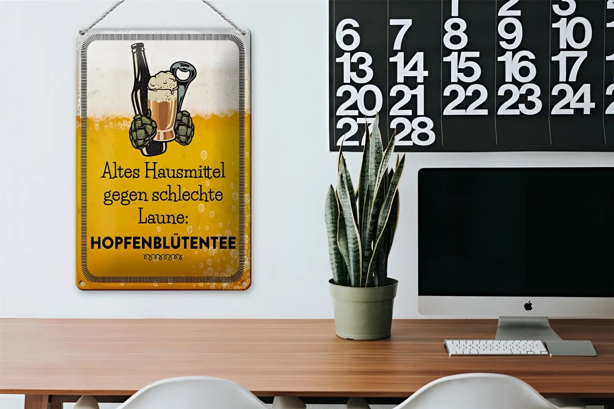 Gelbes blechschild 20x30cm mit bierillustration und deutschem text hausmittel gegen schlechte laune für bierliebhaber