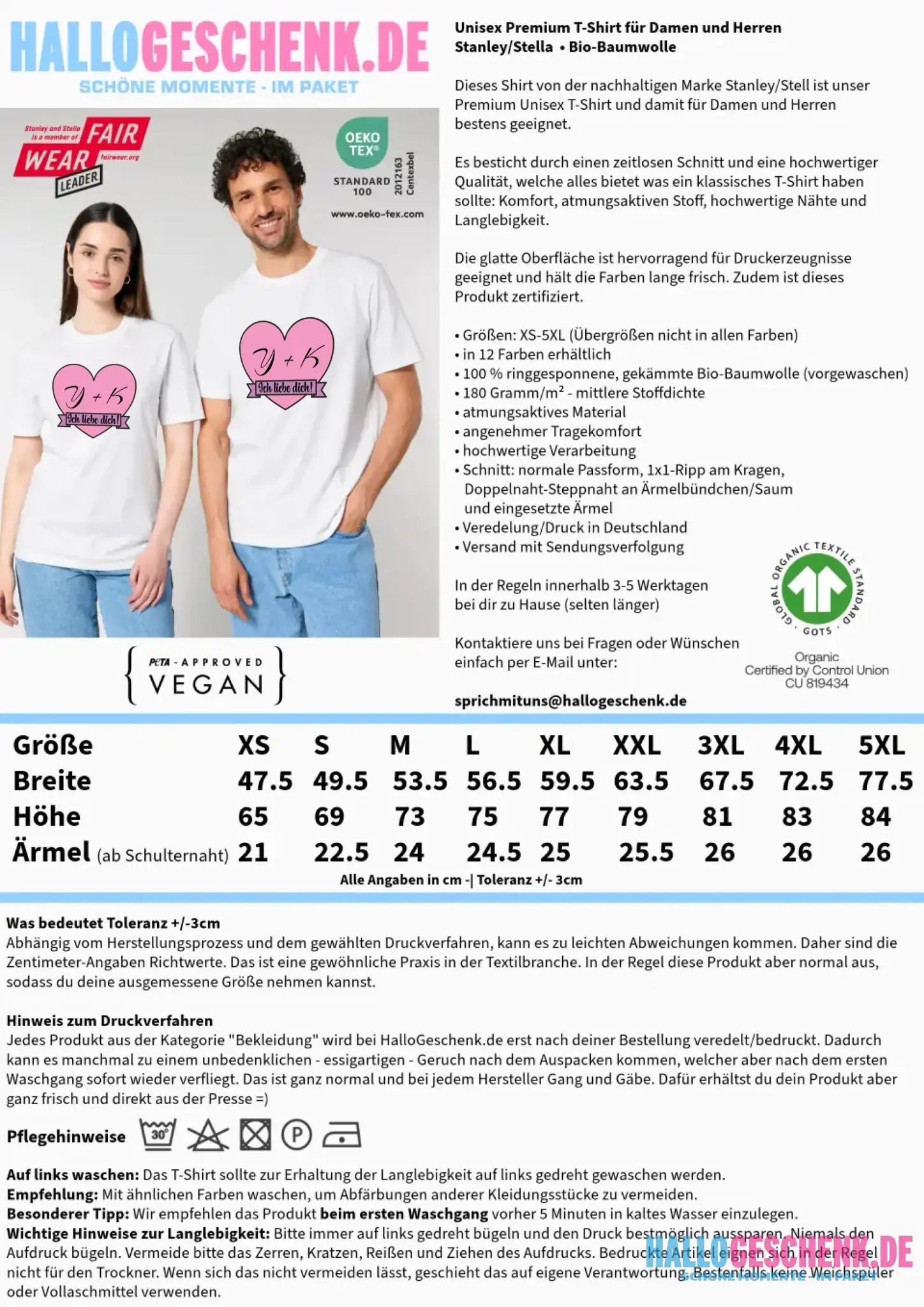 Herz mit Botschaft • Unisex Premium T-Shirt XS-5XL aus Bio-Baumwolle für Damen & Herren • Exklusivdesign • personalisiert