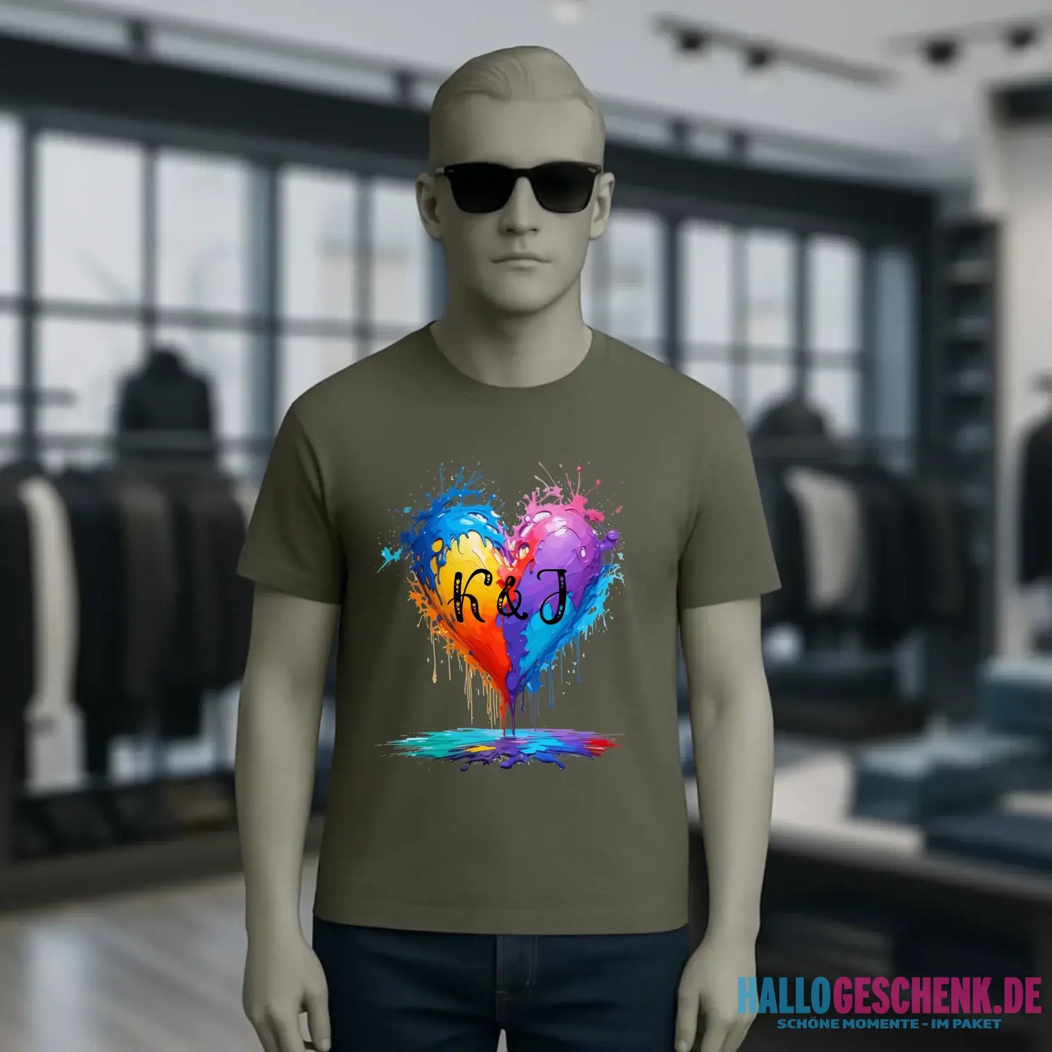 Herz mit Initialien • Unisex Premium T-Shirt XS-5XL aus Bio-Baumwolle für Damen & Herren • Exklusivdesign • personalisiert