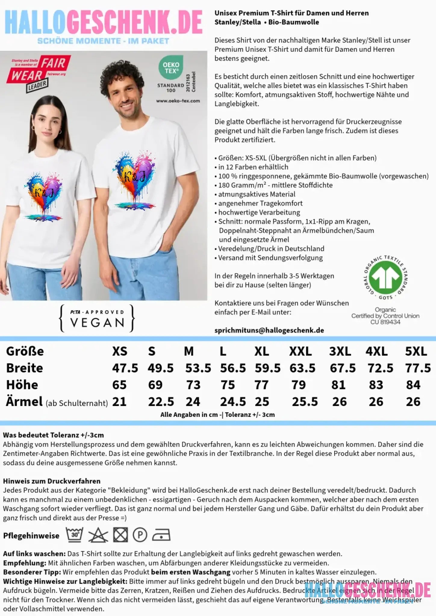 Herz mit Initialien • Unisex Premium T-Shirt XS-5XL aus Bio-Baumwolle für Damen & Herren • Exklusivdesign • personalisiert